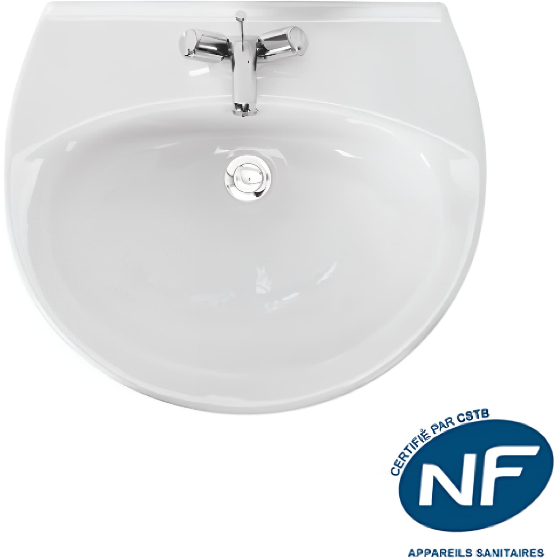 Lavabo 55cm mural céramique traditionnelle SANINDUSA Aveiro 2 trous et trou chaine Aveiro blanc