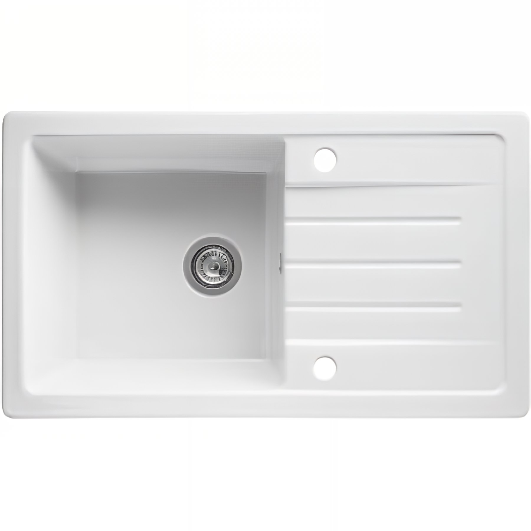 Évier 1 bac 1 égouttoir réversible 2 trous à encastrer par dessus 85,7x50cm H 21,5cm grès fin SANINDUSA Reno XS blanc (vidage non inclus)