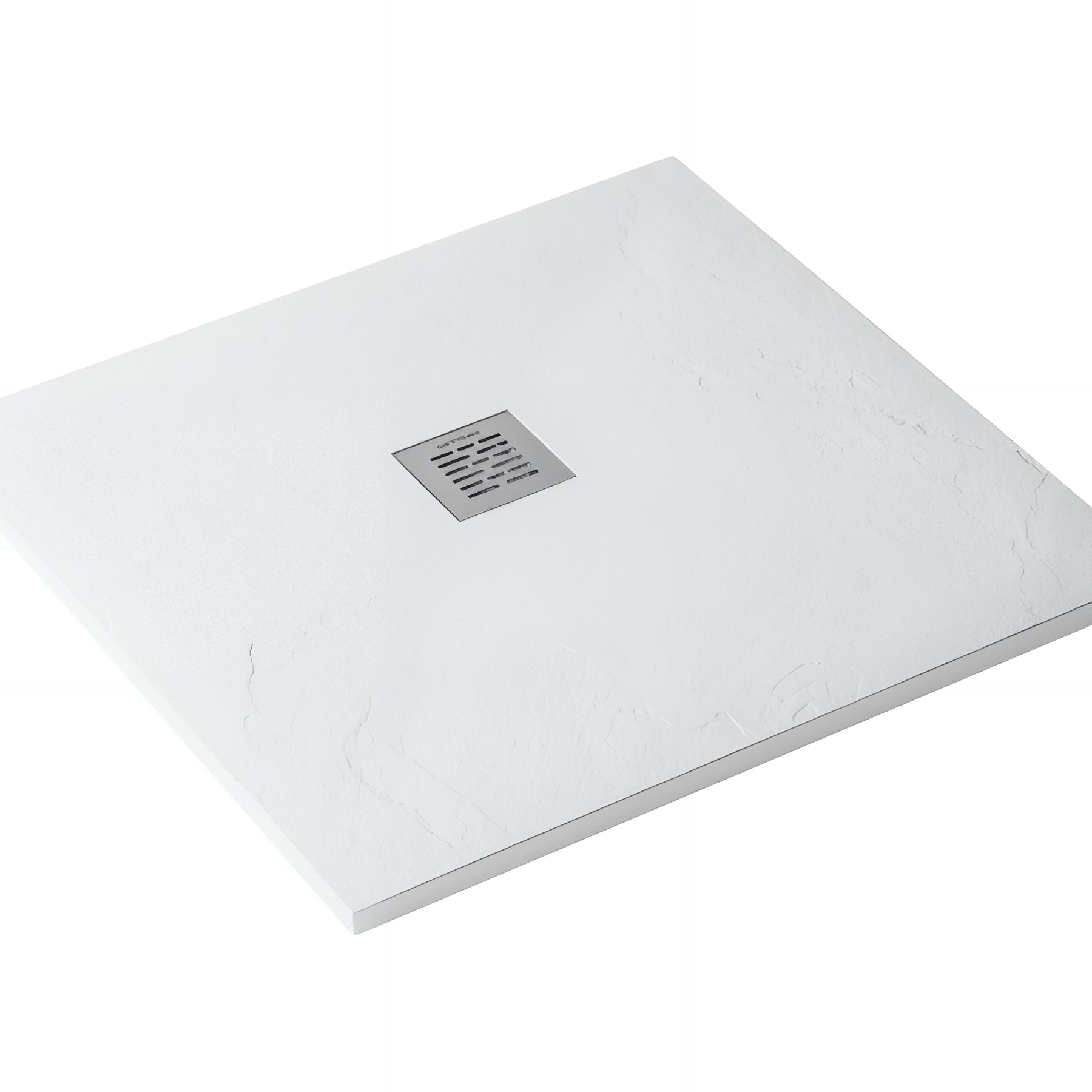 Receveur de douche à poser extra-plat épaisseur 28mm en pierre naturelle SANINDUSA STONIT Marina 110x100 antidérapant naturel classé C3 blanc   