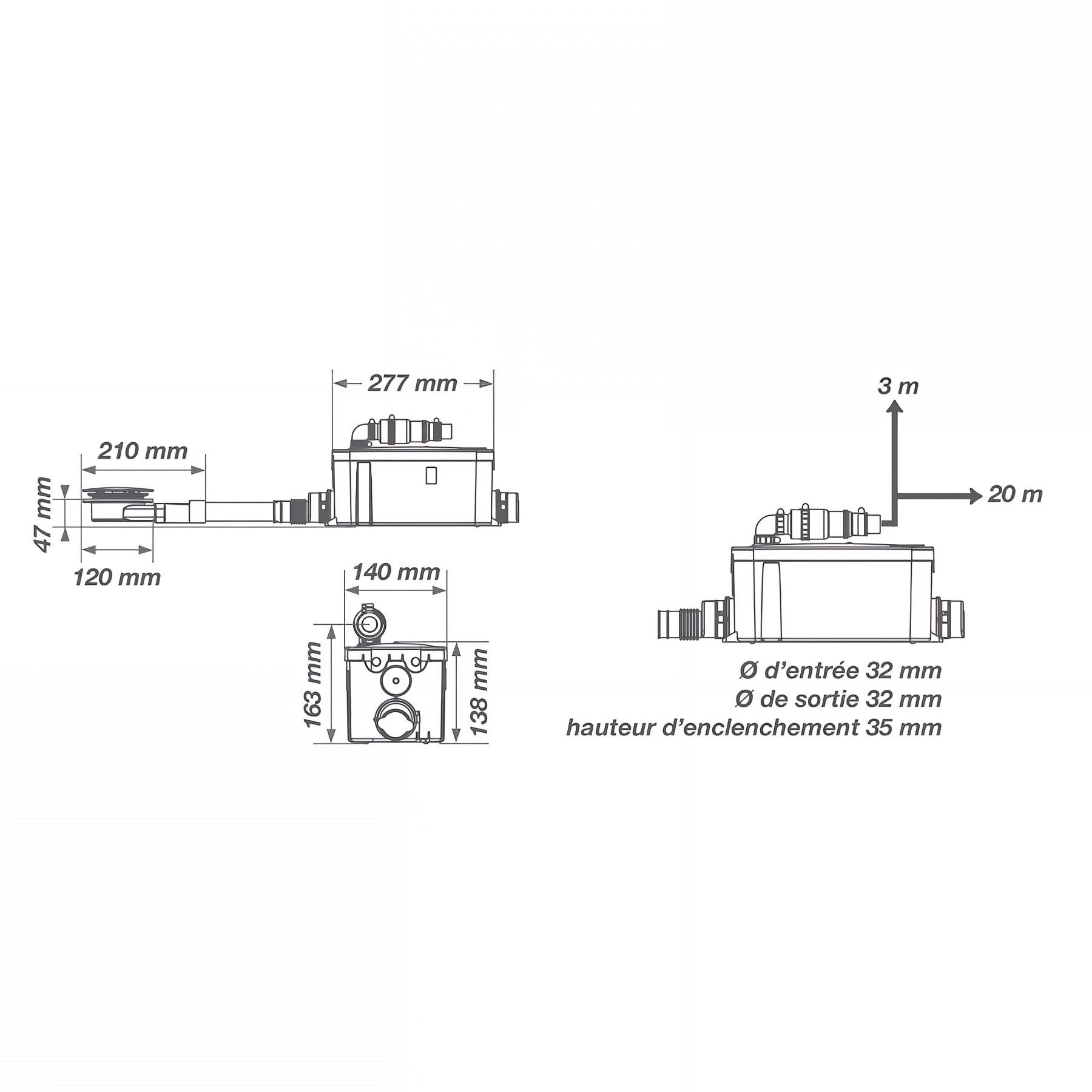 Bonde plate et mini pieds pour Cabine de douche Kinedo Kinemagic posé avec pompe VD90 (non comprise)