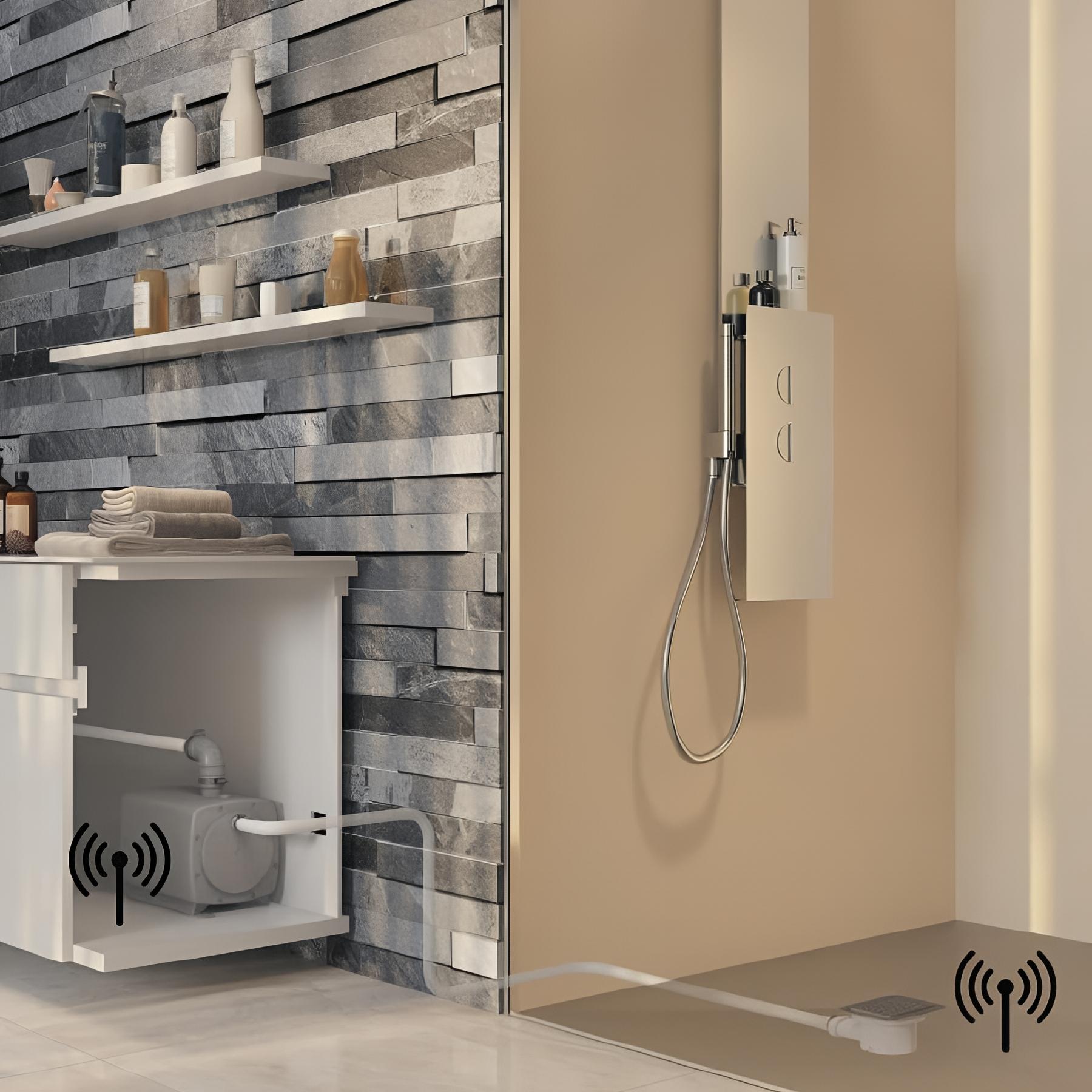 Pompe de relevage aspirante KINEFLOOR Plus compatible avec tous les receveurs KINEDO (hors Kineline et Kinemoon Style) détection d'eau sans fil