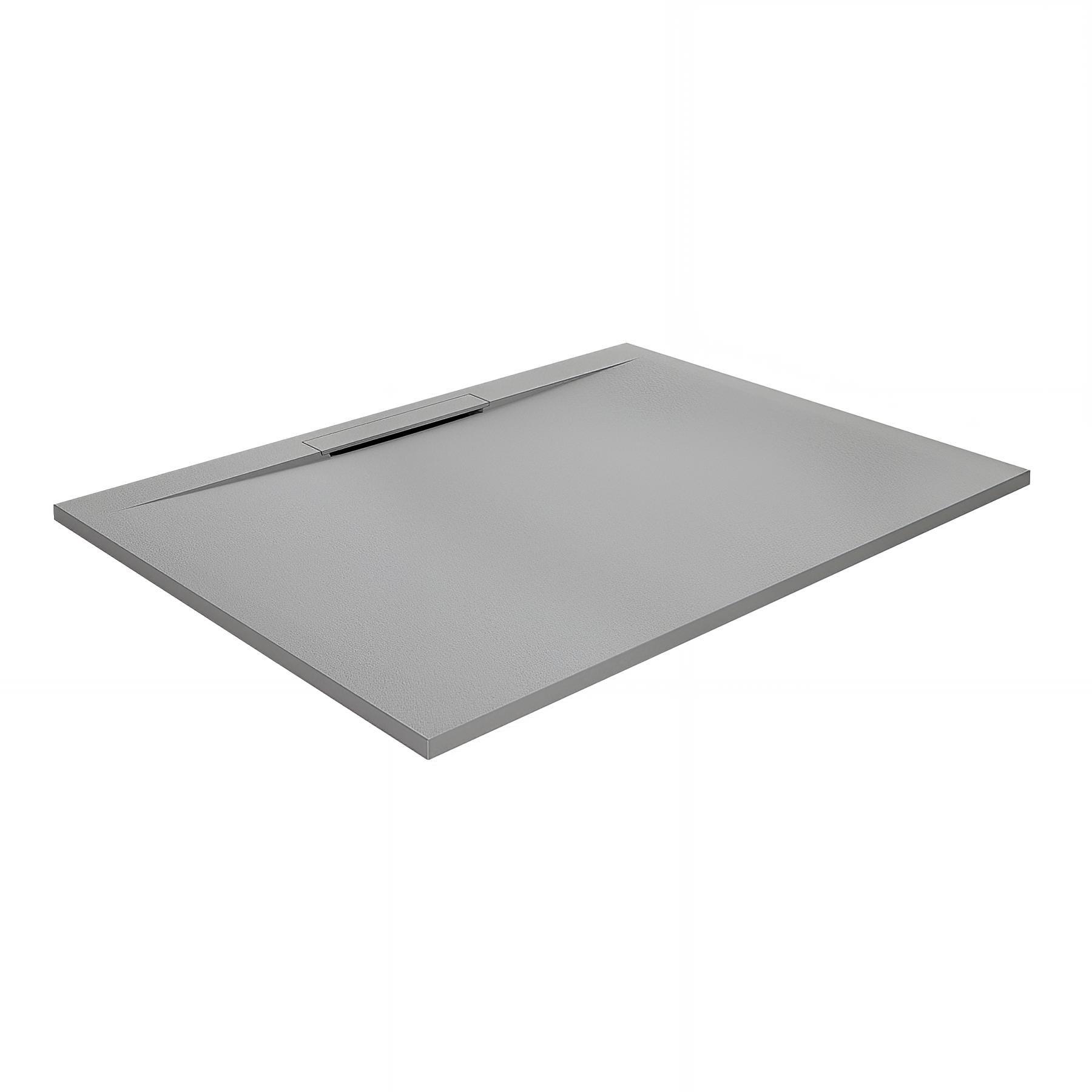 Receveur de douche Kinedo Kineline épaisseur 11cm 80x80 gris pierre texture granit évacuation caniveau cache-bonde assorti et bonde extra-plate