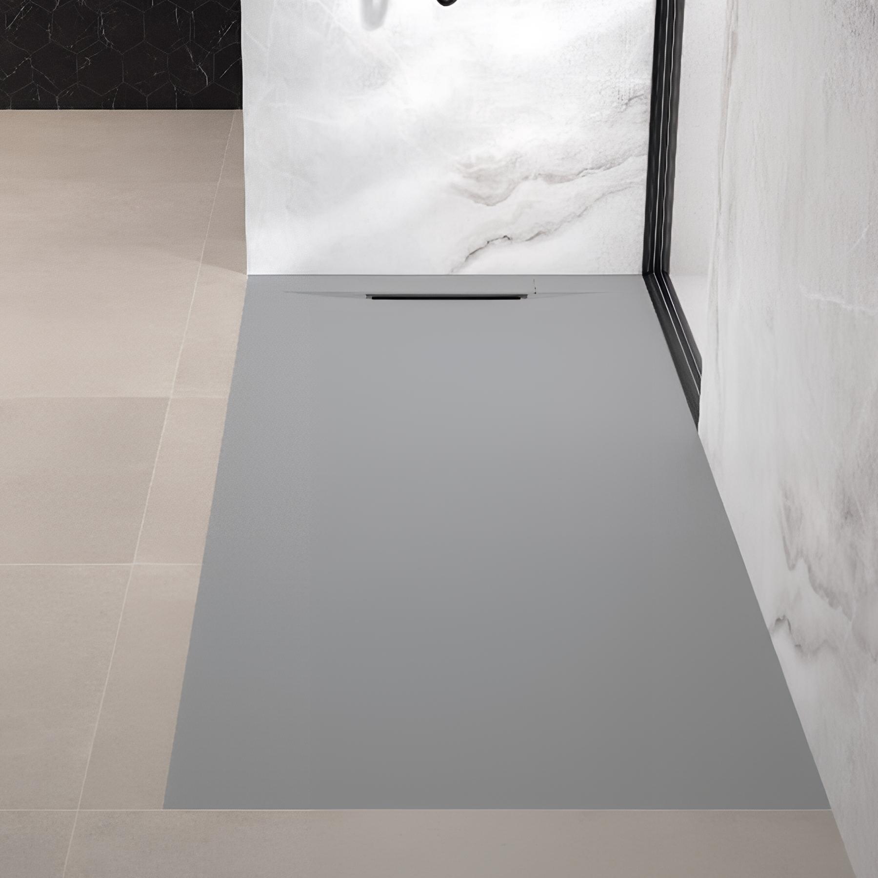 Receveur de douche Kinedo Kineline 180x90 gris pierre texture granit évac. caniveau (cache-bonde, grille et bonde extra plate inclus)