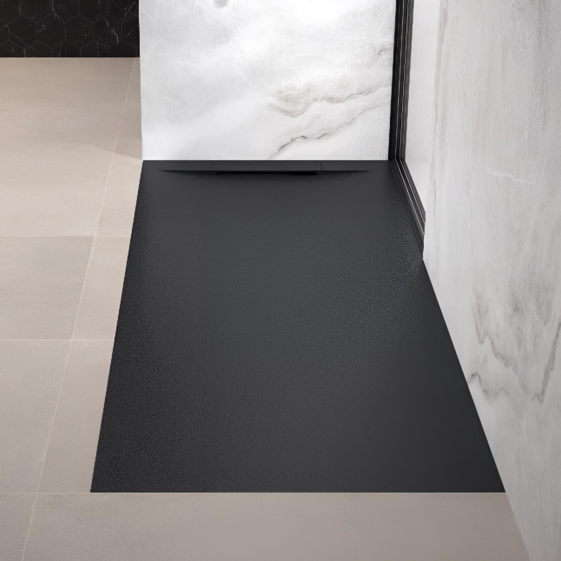 Receveur de douche Kinedo Kineline 160x90 noir texture granit évac. caniveau (cache-bonde, grille et bonde extra plate inclus)
