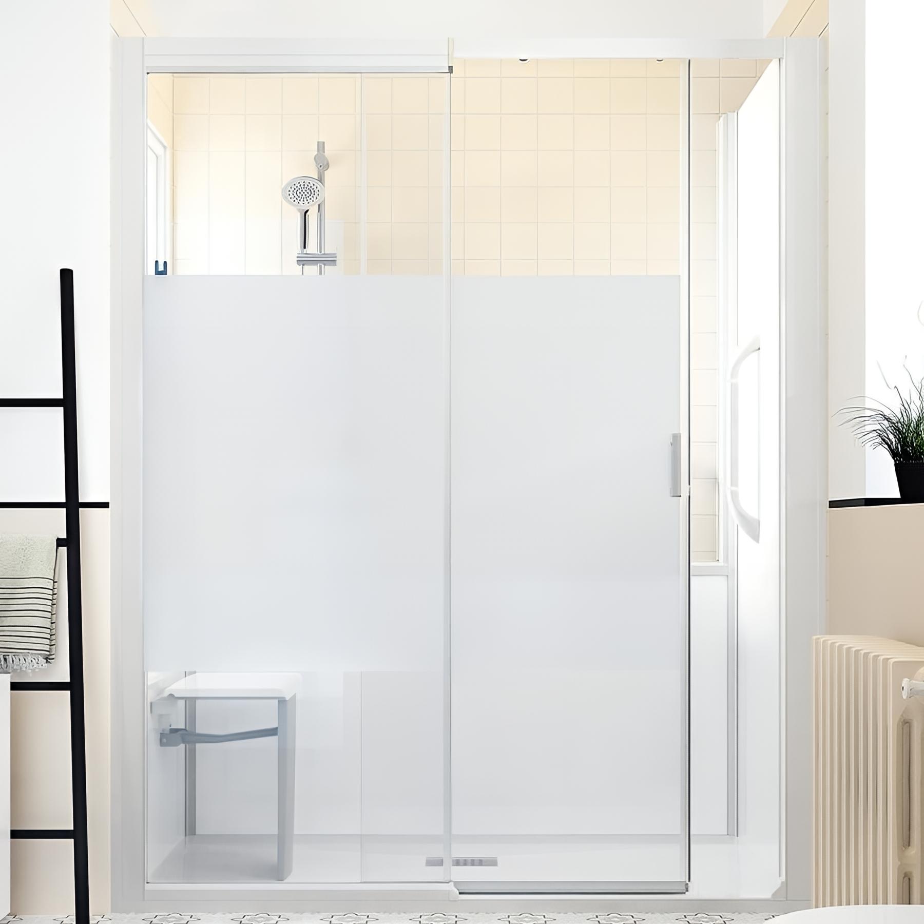 Cabine de douche Kinedo Kinemagic Design 160x90 niche basse porte coulissante bande dépolie mitigeur thermostatique