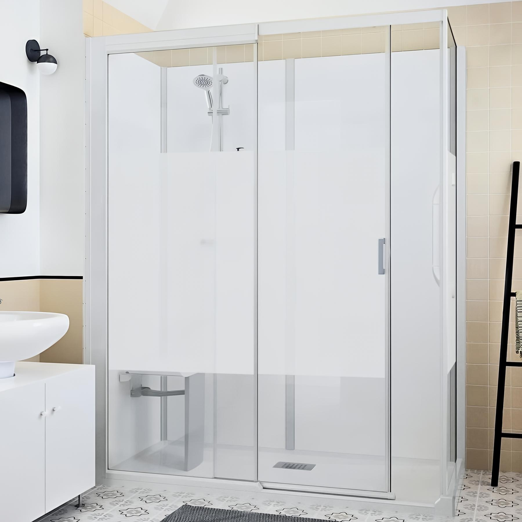 Cabine de douche Kinedo Kinemagic Sérénité 140x80 angle basse coulissante bande dépolie mitigeur mécanique