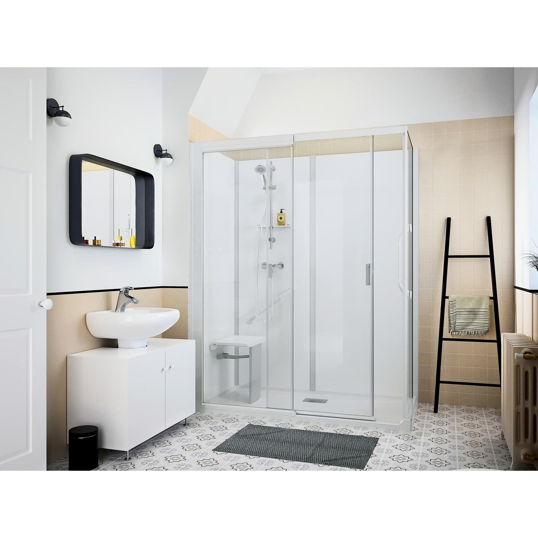 Cabine de douche Kinedo Kinemagic Sérénité Plus 120x90 panneaux d'habillage mixte 1 porte coulissante verre transparent mitigeur mécanique