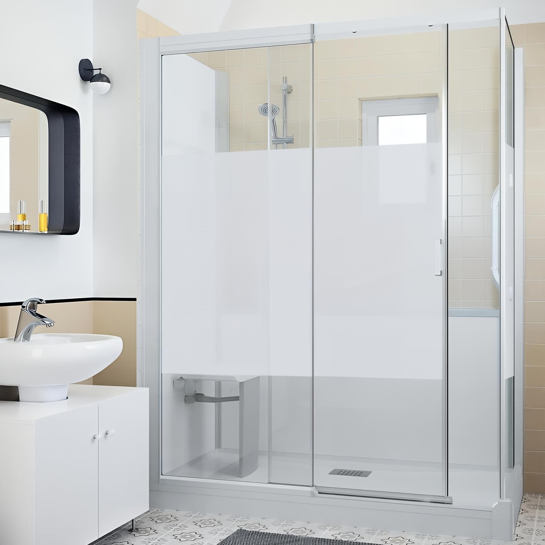 Cabine de douche Kinedo Kinemagic Sérénité Plus 140x90 angle basse coulissante bande dépolie mitigeur mécanique