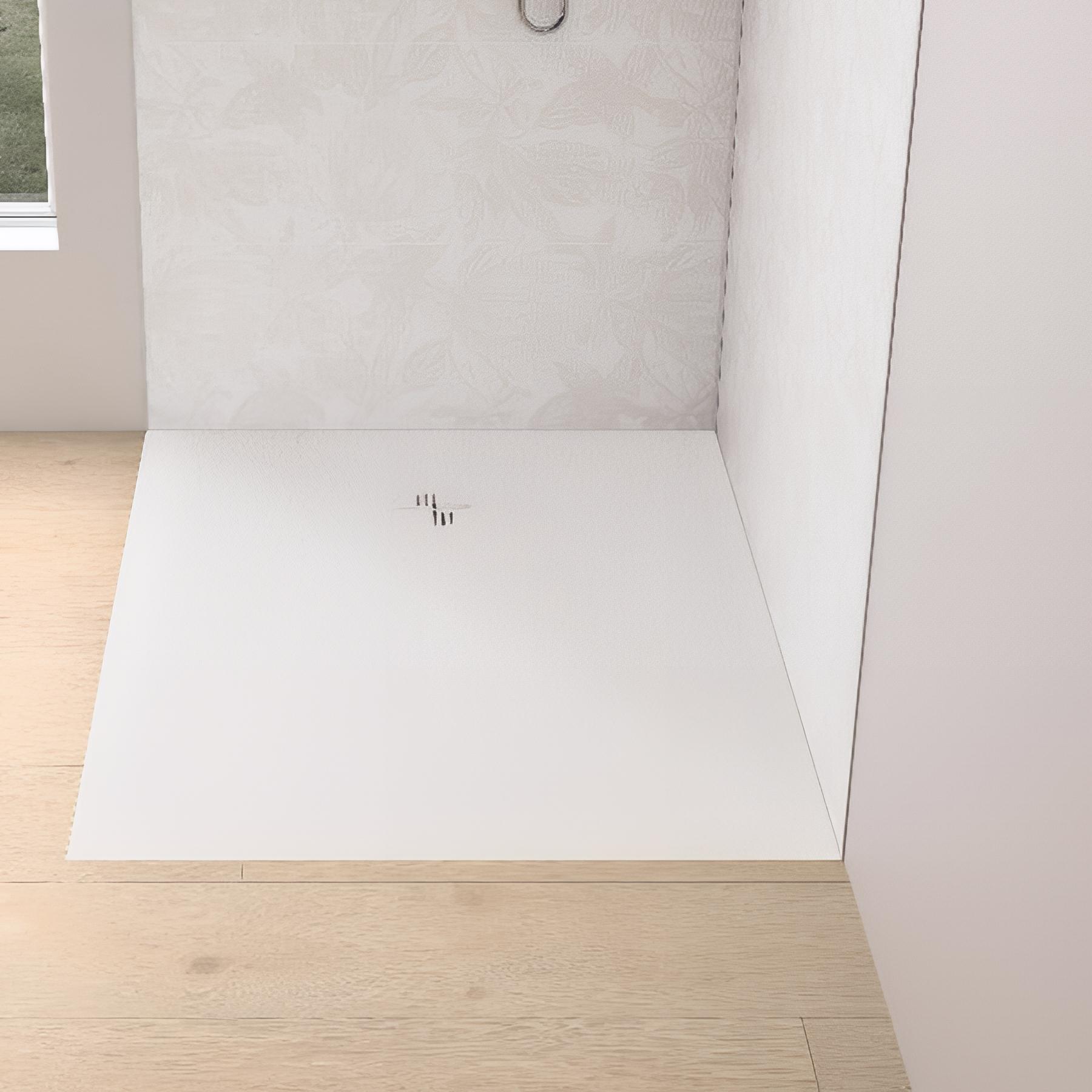Receveur de douche Kinedo Kinemoon Evo 100x80 blanc texture pierre lunaire inclu. grille assortie et bonde extra-plate