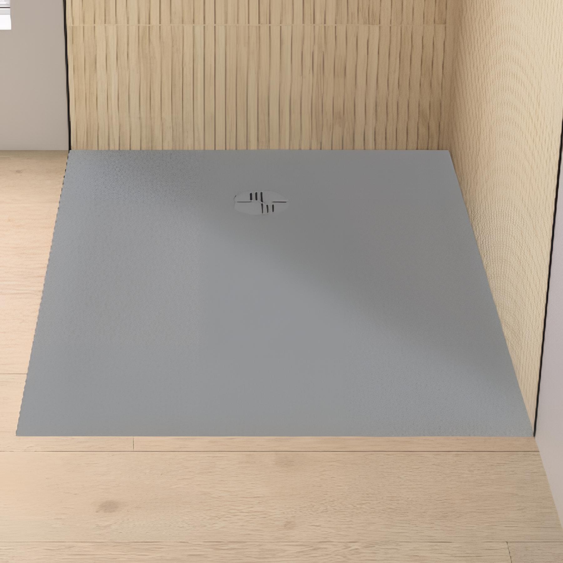 Receveur de douche Kinedo Kinemoon Evo 100x80 gris pierre texture pierre lunaire inclu. grille assortie et bonde extra-plate