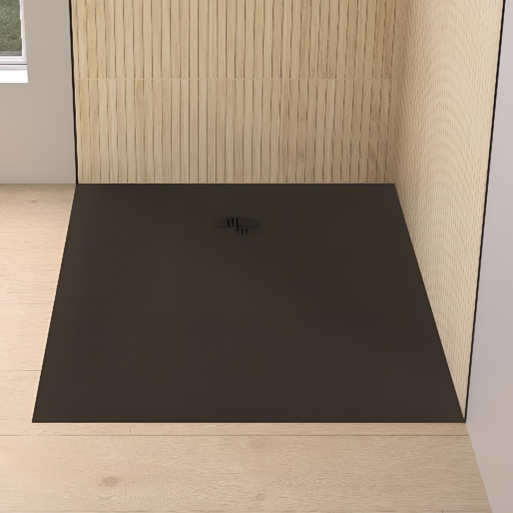 Receveur de douche Kinedo Kinemoon Evo 100x80 noir texture pierre lunaire inclu. grille assortie et bonde extra-plate