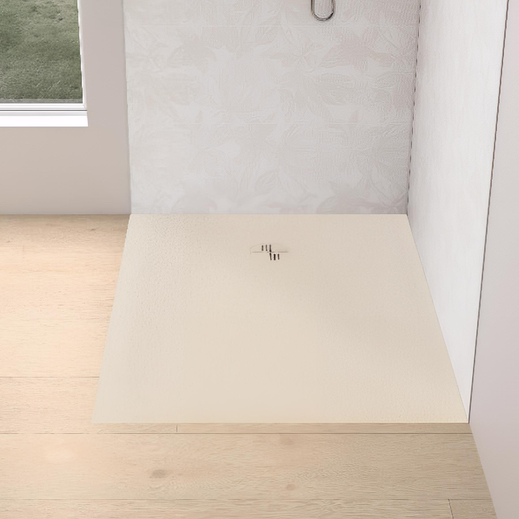 Receveur de douche Kinedo Kinemoon Evo 100x80 sable texture pierre lunaire inclu. grille assortie et bonde extra-plate