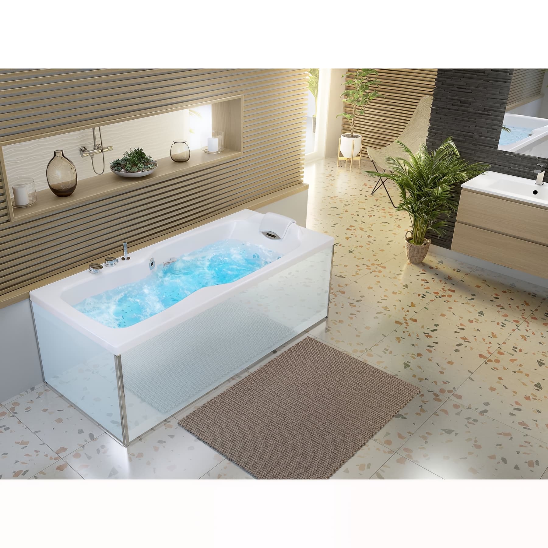 Retour de tablier verre blanc longueur 70cm pour baignoires KINEDO rectangulaires sauf STAR ET SAMBA
