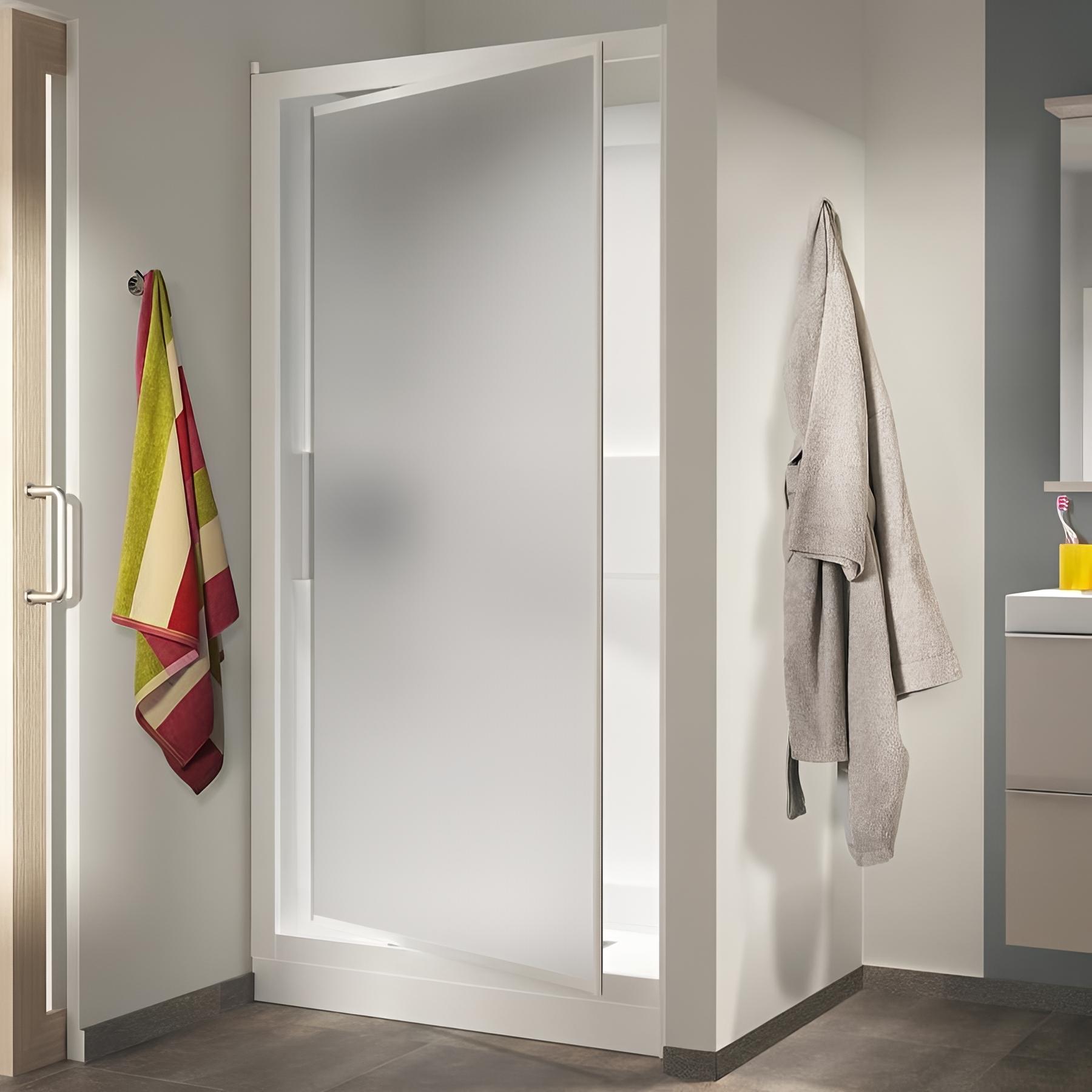 Cabine de douche KINEDO KINEPRIME 100x80 pose en niche 1 porte pivotante verre dépoli hauteur du receveur de douche 9cm mitigeur thermostatique