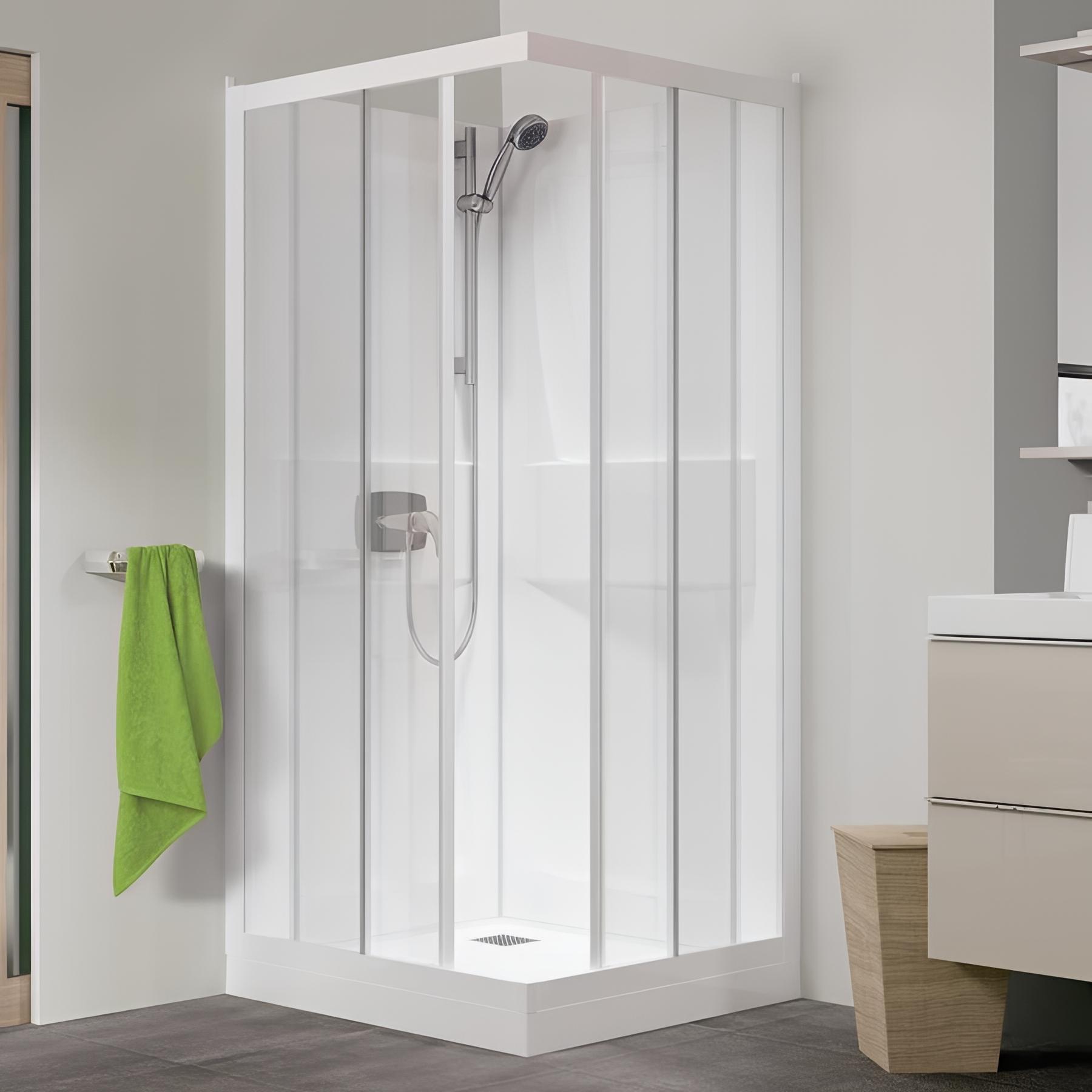 Cabine de douche KINEDO KINEPRIME 90x90 hauteur du receveur de douche 9cm 2 portes coulissantes mitigeur mécanique fabriquée en France