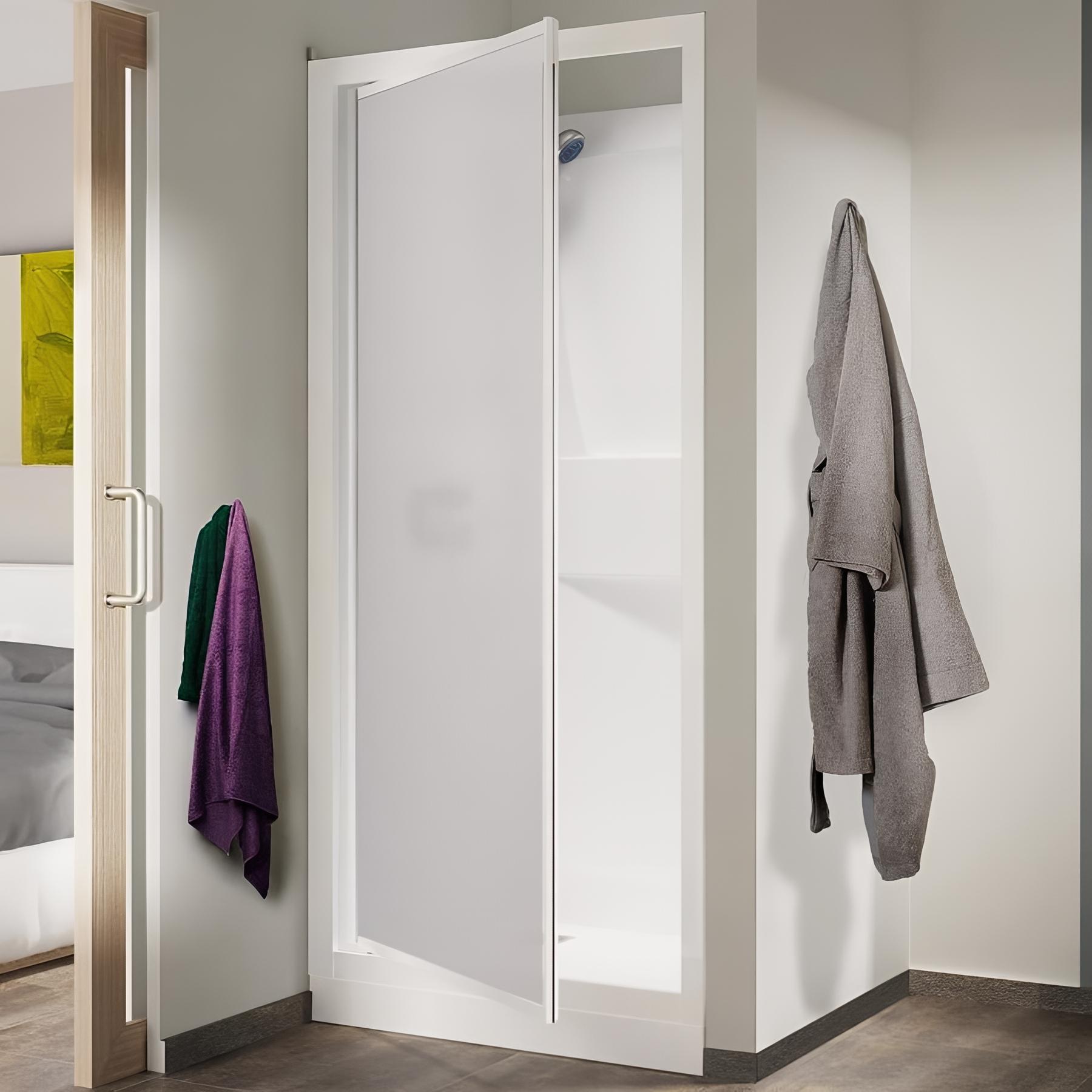Cabine de douche KINEDO KINEPRIME 80x80 pose en niche verre dépoli hauteur du receveur de douche 9cm 1 porte pivotante fabriquée en France