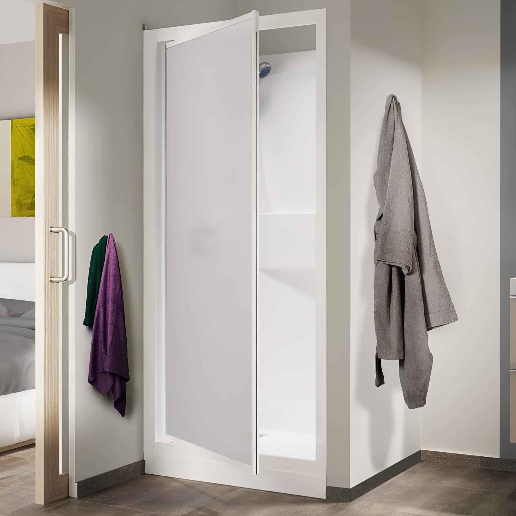 Cabine de douche KINEDO KINEPRIME 70x70 pose en niche verre dépoli hauteur du receveur de douche 9cm 1 porte pivotante mitigeur thermostatique