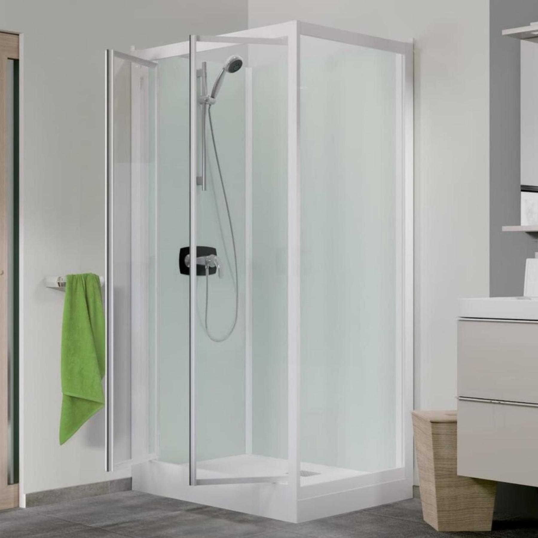 Cabine de douche angle Kinedo Glass 100x80 H de bac 18 cm