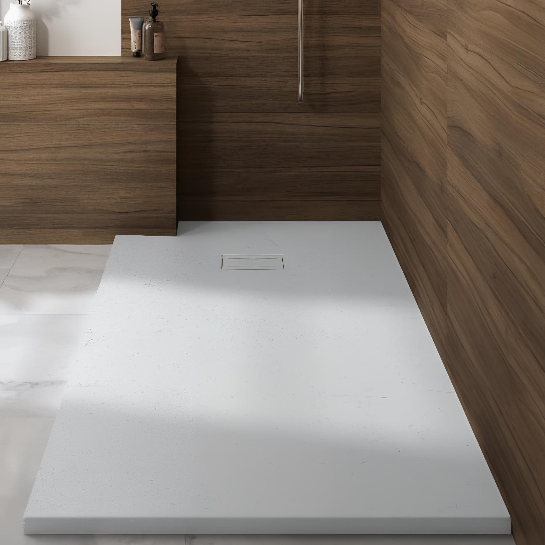 Receveur de douche Kinerock Evo 200X90 blanc texture minérale inclu. grille assortie et bonde extra-plate