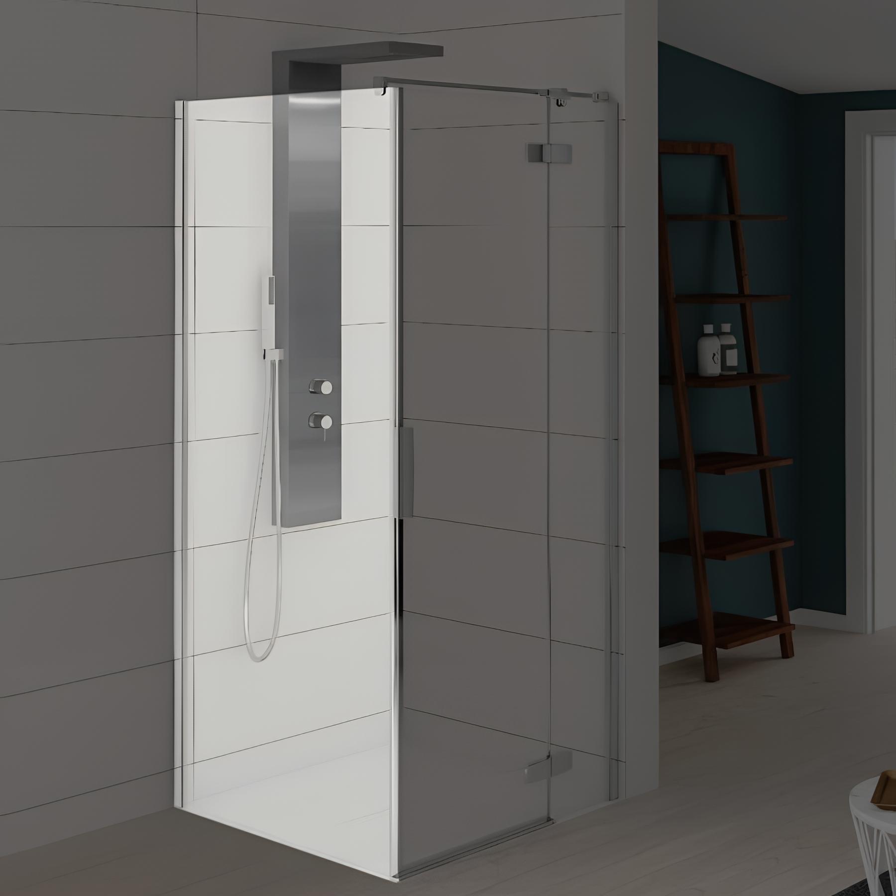 Paroi Kinestyle Fixe Porte pivotante (intérieur/extérieur) sans seuil + paroi fixe d'angle 70