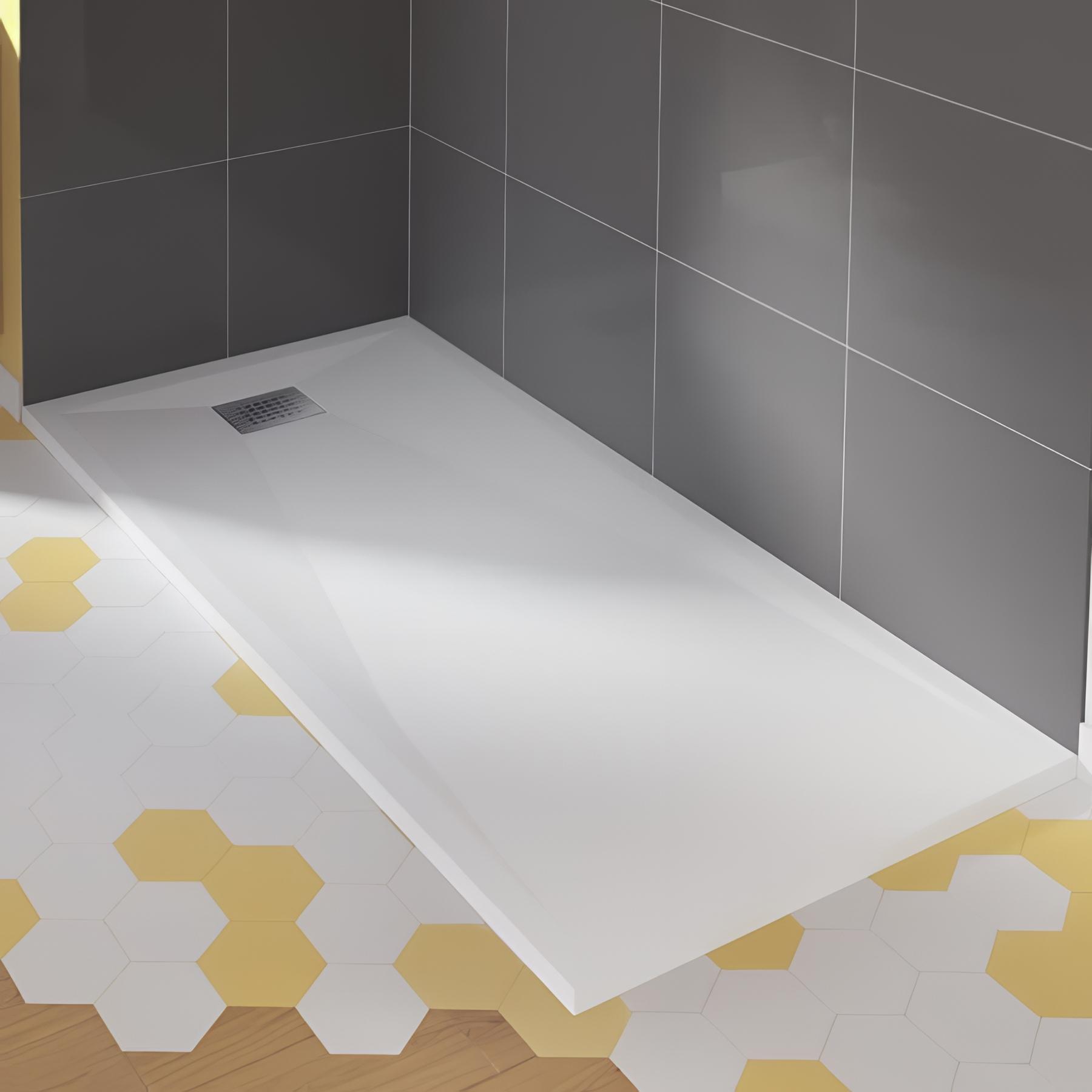 Receveur de douche Kinedo Kinesurf 4cm 1,20 mx70 blanc grille en inox poli et bonde extra-plate