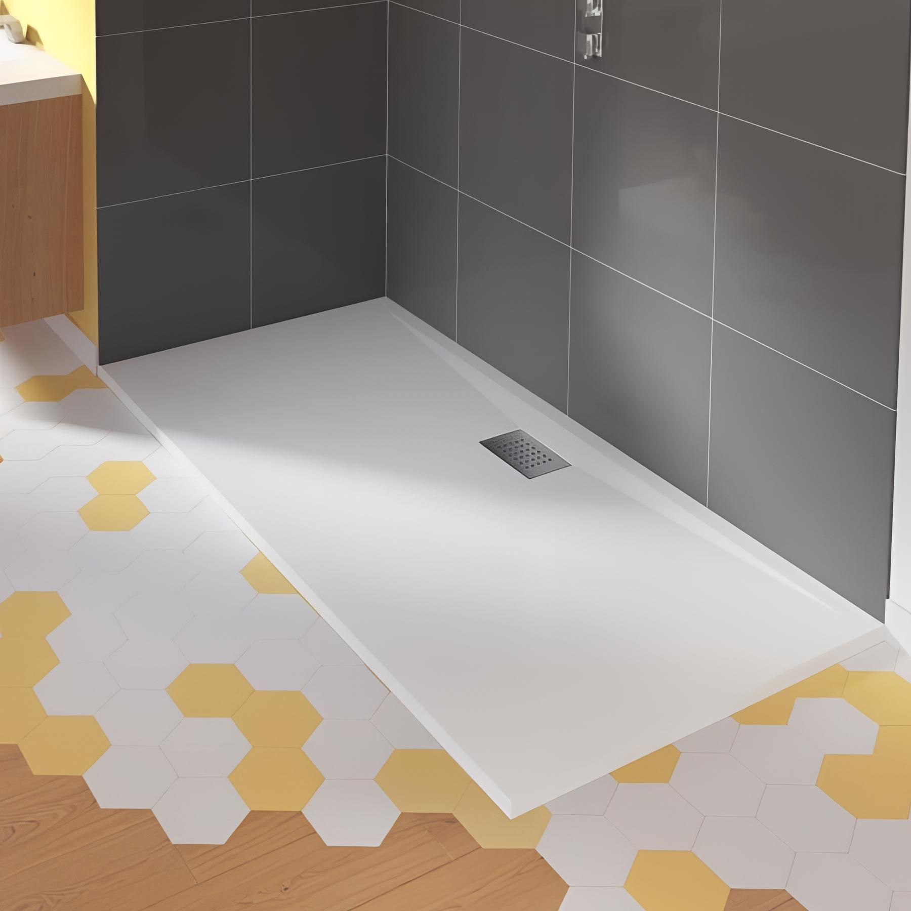 Receveur de douche Kinedo Kinesurf 4cm 160x90 blanc grille en inox poli et bonde extra-plate