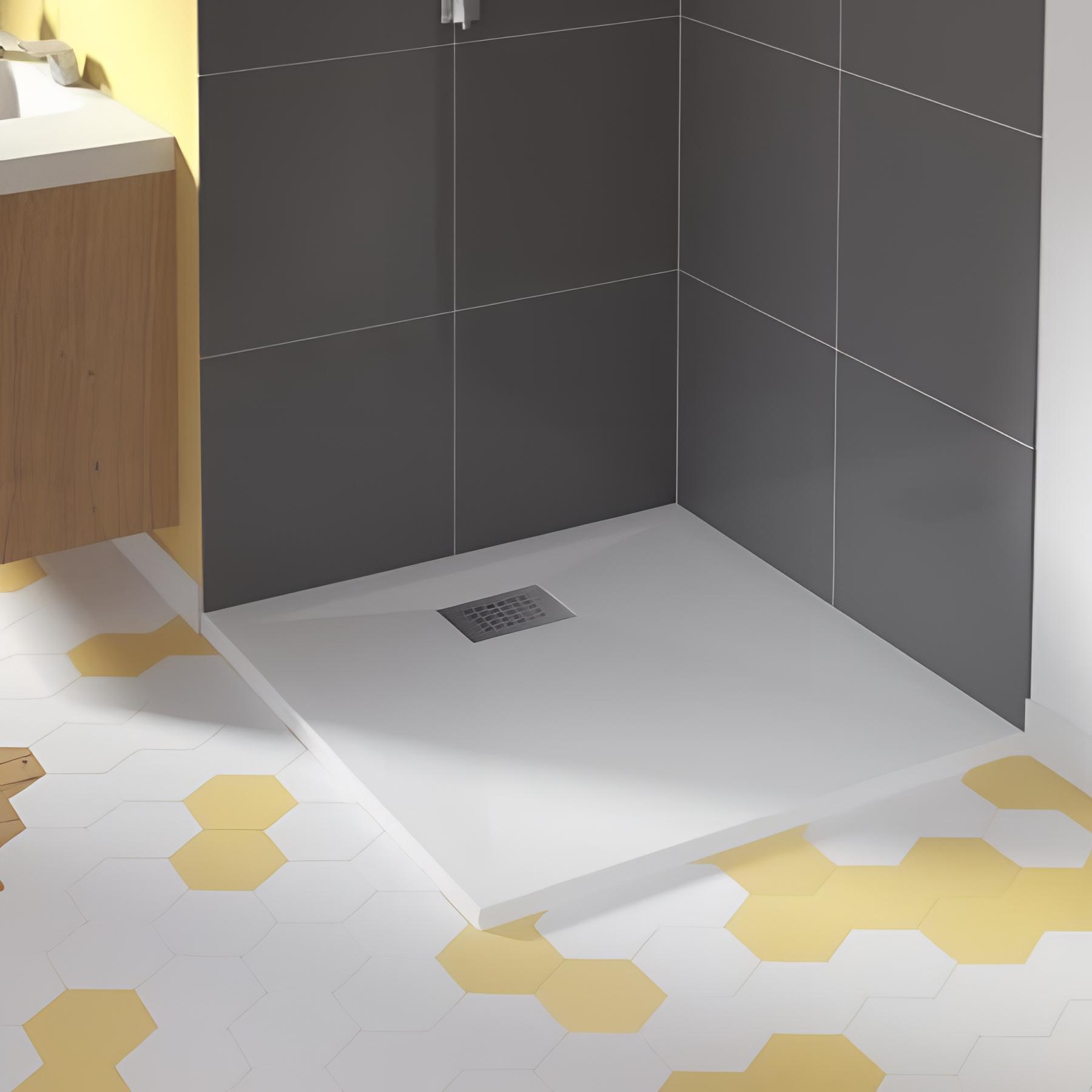 Receveur de douche Kinedo Kinesurf 4cm 80x80 blanc grille en inox poli et bonde extra-plate