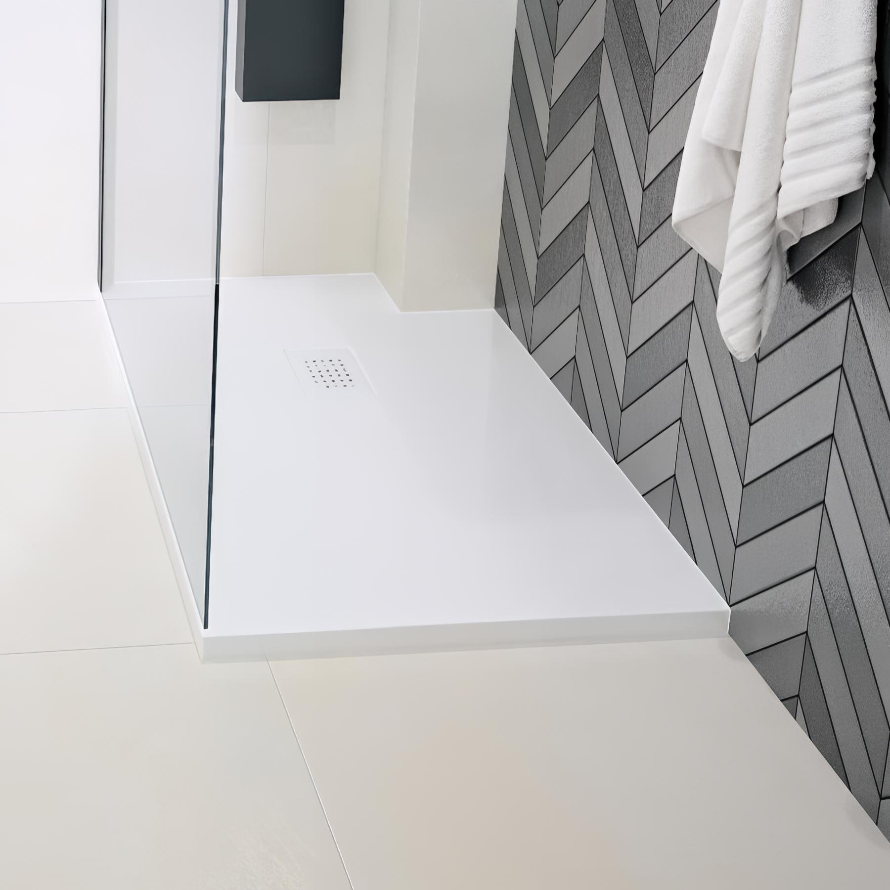 Receveur de douche Kinedo Kinesurf découpable 120X90 blanc avec grille assortie et bonde extra-plate