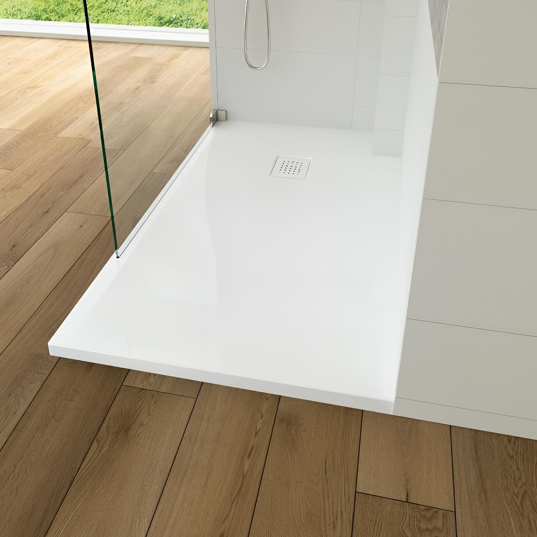 Receveur de douche Kinedo Kinesurf découpable 140X100 blanc avec grille assortie et bonde extra-plate