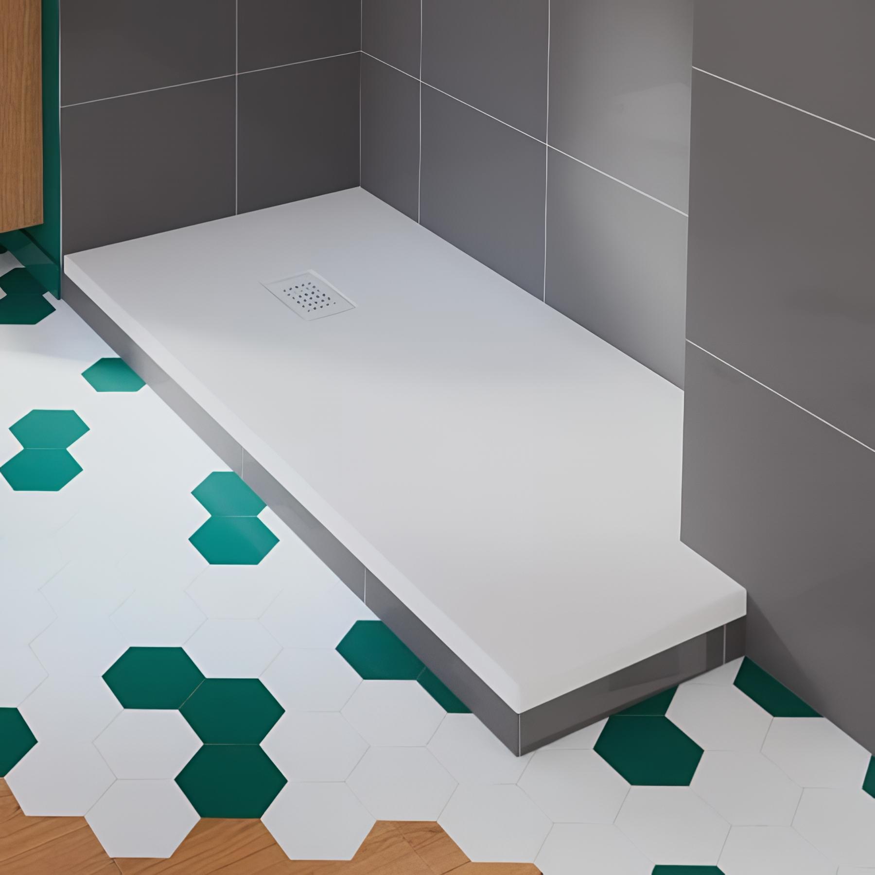 Receveur de douche Kinedo Kinesurf découpable 180X80 blanc avec grille assortie et bonde extra-plate