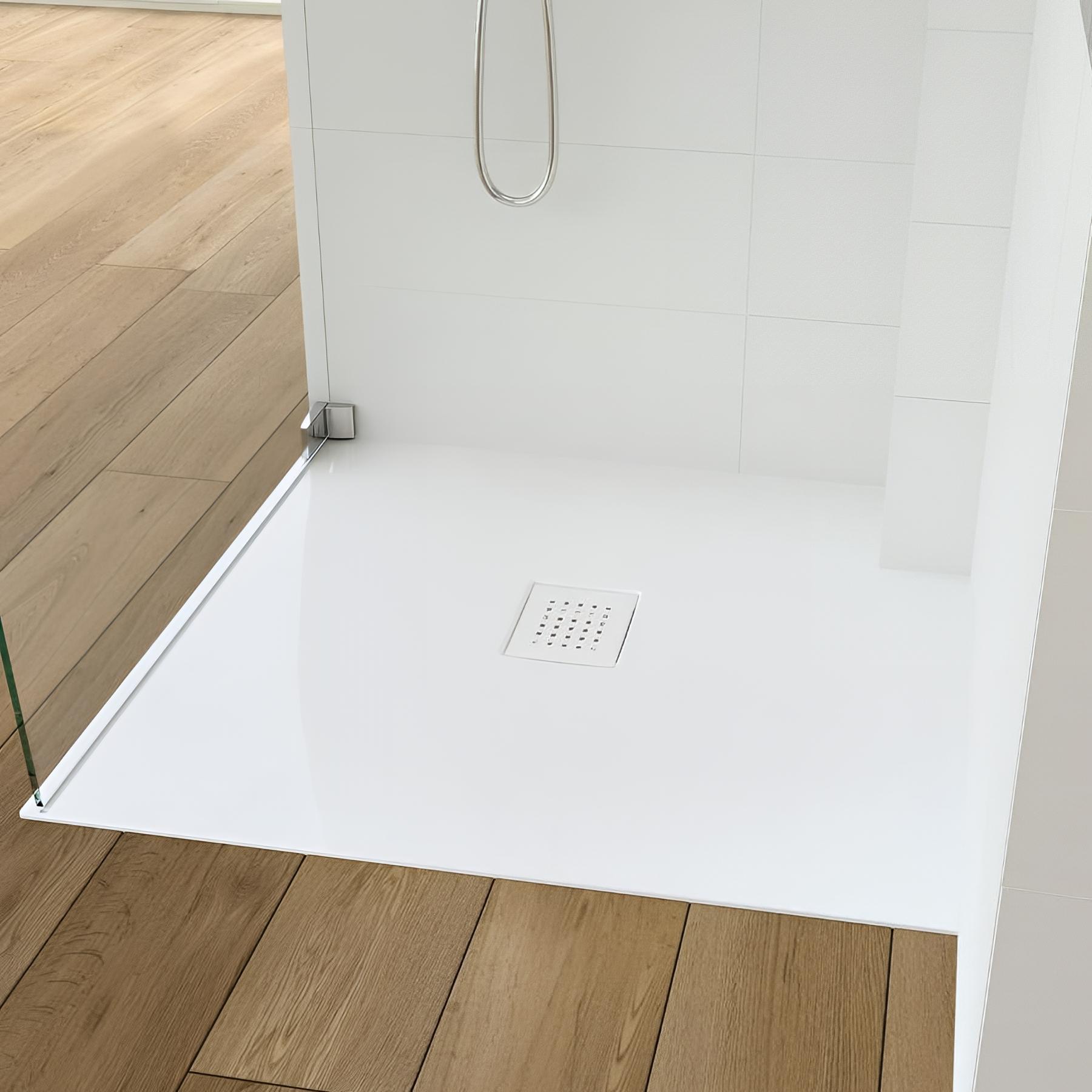 Receveur de douche Kinedo Kinesurf découpable 90X90 blanc avec grille assortie et bonde extra-plate