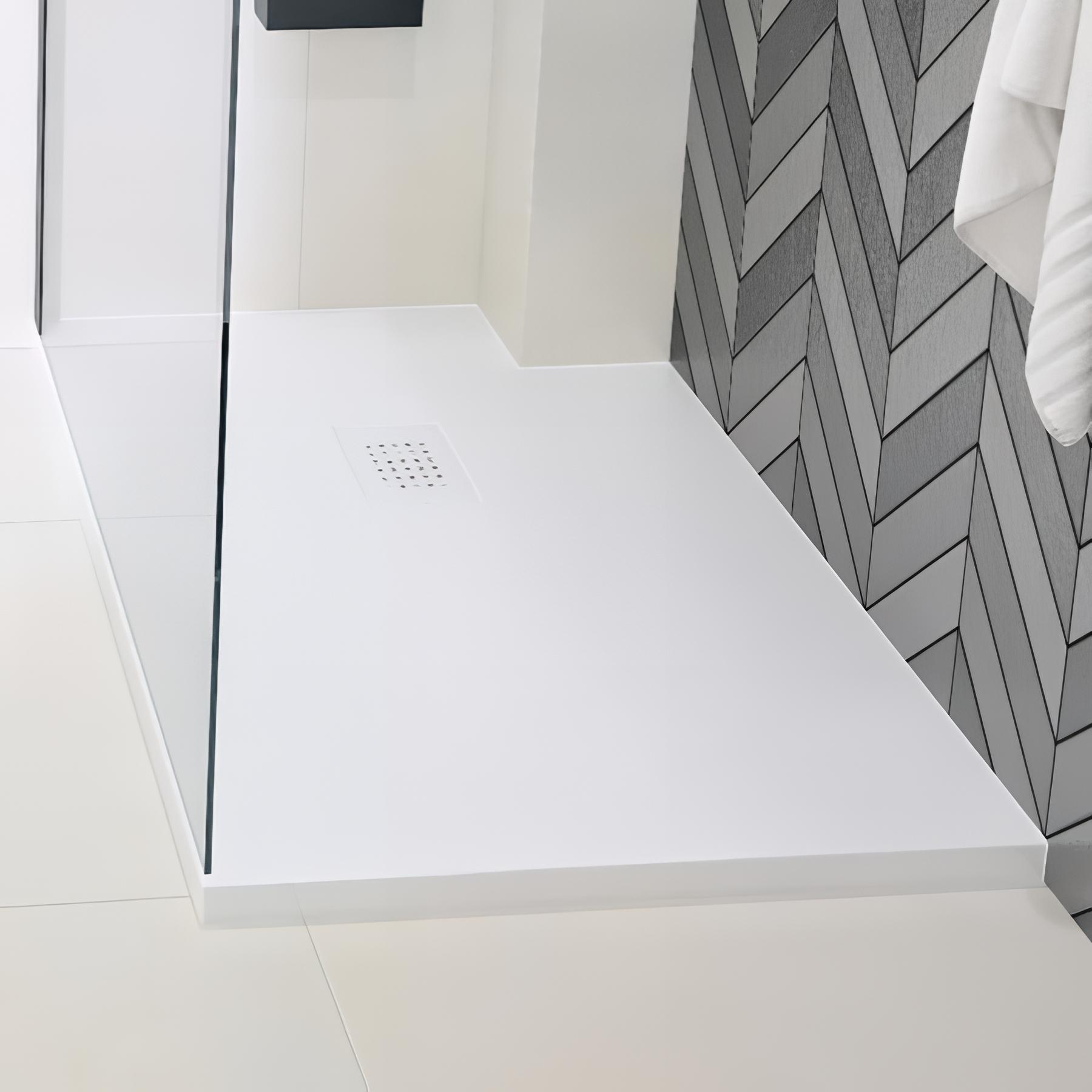 Receveur de douche Kinedo Kinesurf découpable 100X100 blanc mat grainé avec grille assortie et bonde extra-plate