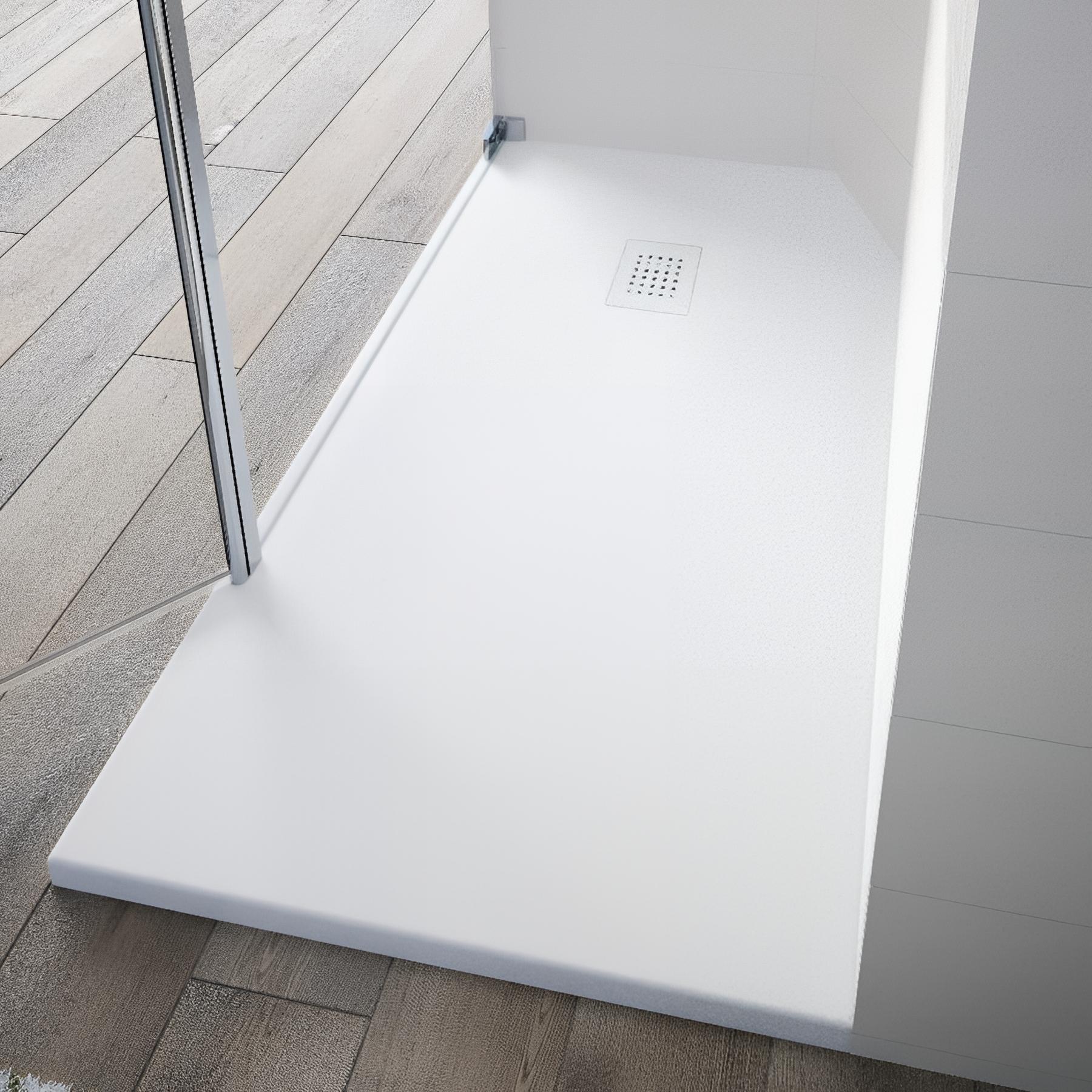 Receveur de douche Kinedo Kinesurf découpable 160X100 blanc mat grainé avec grille assortie et bonde extra-plate