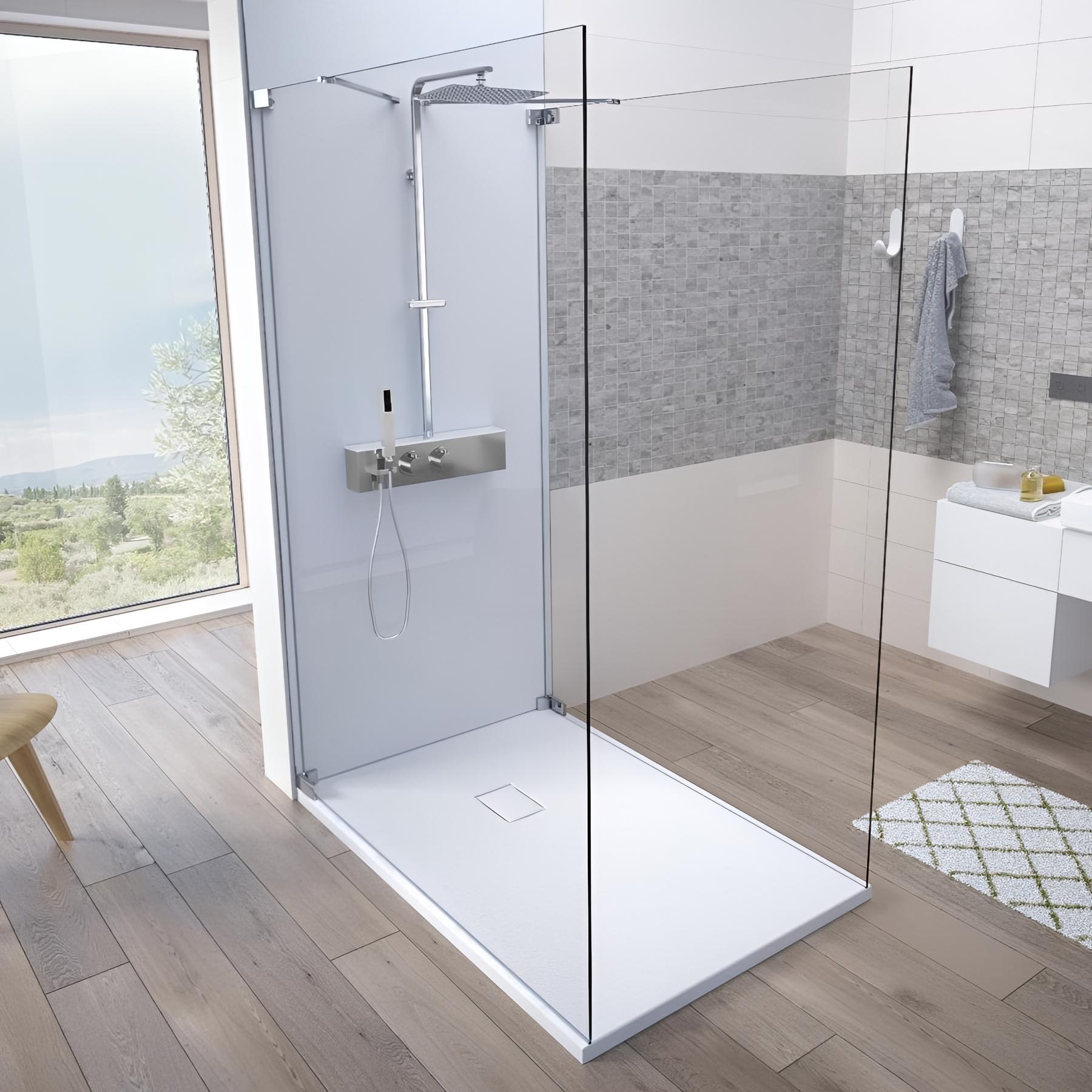 Receveur de douche Kinedo Kinesurf découpable 120X90 blanc antidérapant PN24 avec grille assortie et bonde extra-plate