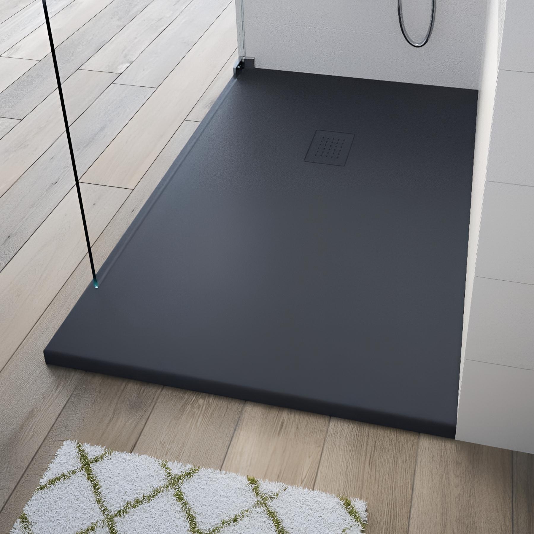 Receveur de douche Kinedo Kinesurf découpable 80X80 gris anthracite mat grainé avec grille assortie et bonde extra-plate