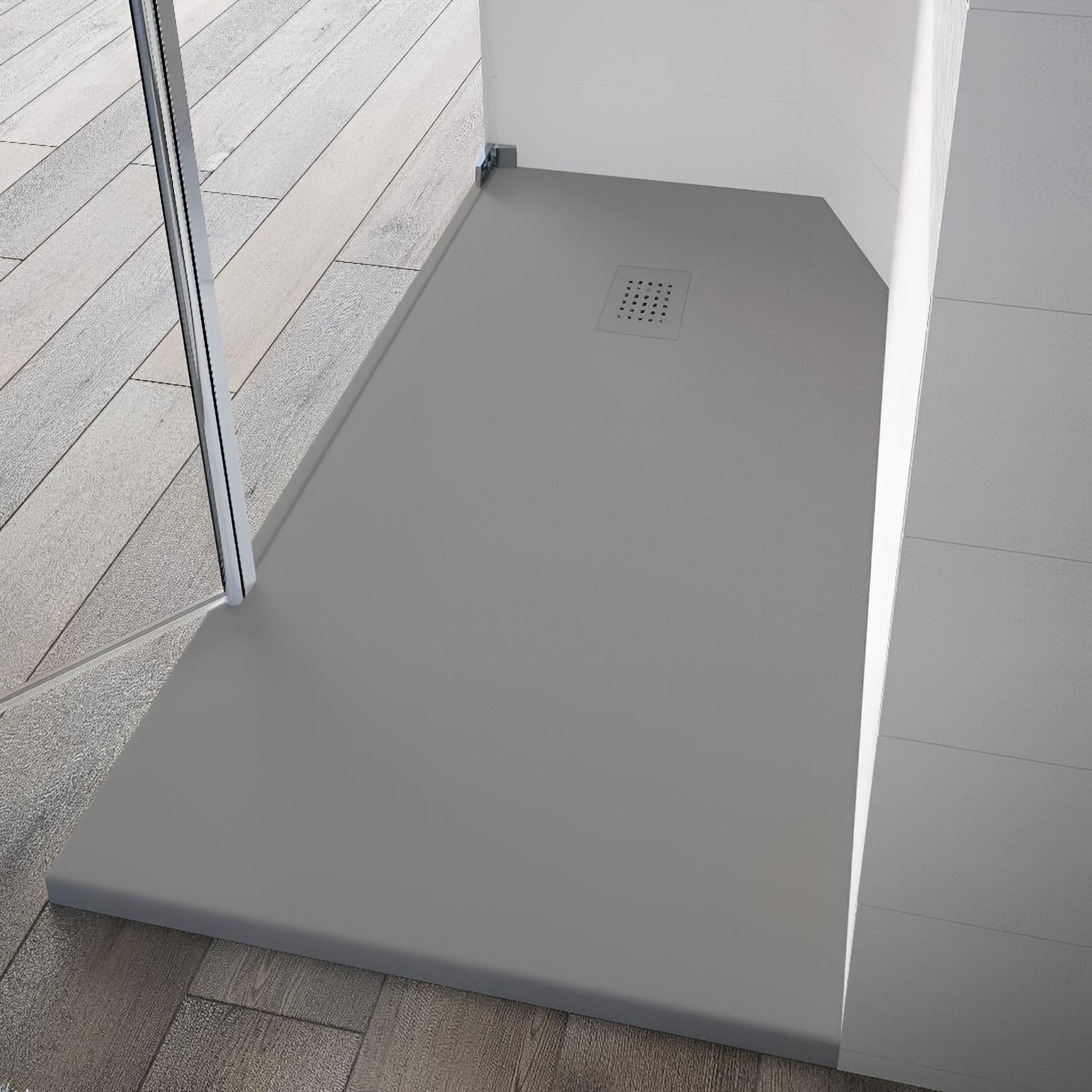 Receveur de douche Kinedo Kinesurf découpable 160X100 gris béton mat grainé avec grille assortie et bonde extra-plate