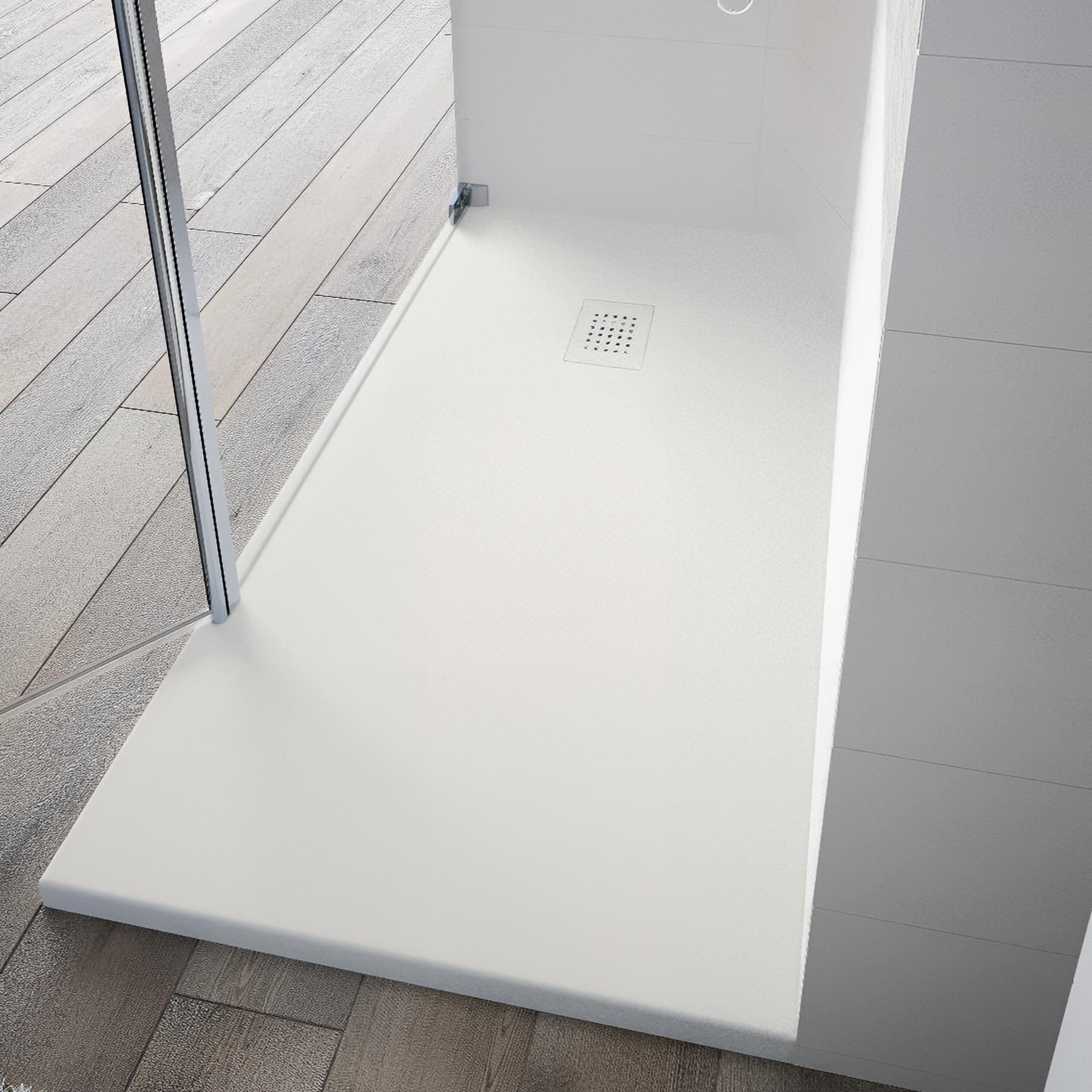 Receveur de douche Kinedo Kinesurf découpable 80X80 sable mat grainé avec grille assortie et bonde extra-plate