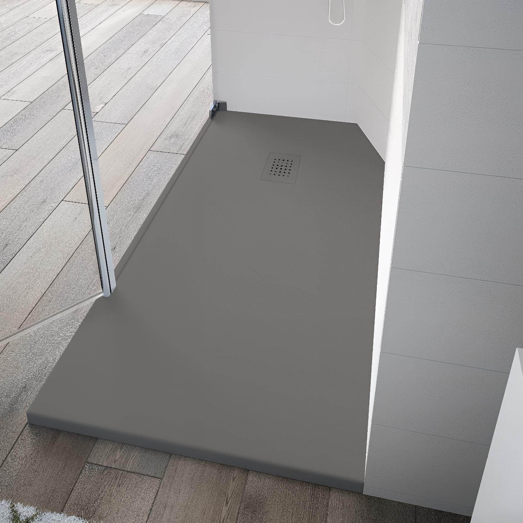 Receveur de douche Kinedo Kinesurf découpable 80X80 taupe mat grainé avec grille assortie et bonde extra-plate