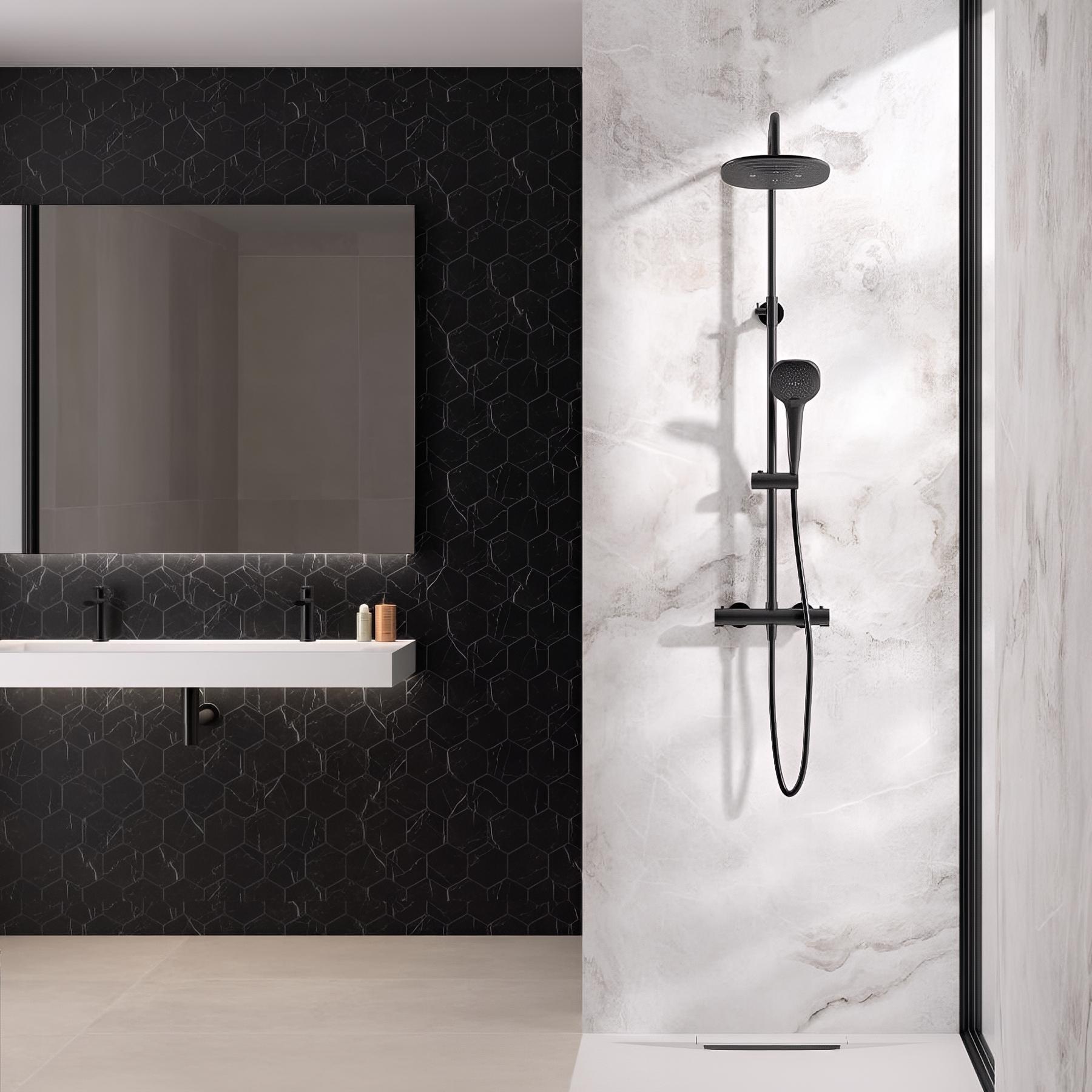 Panneau mural salle de bain Kinedo Kinéwall Design 3 mm 150x202 tomette marbre noir