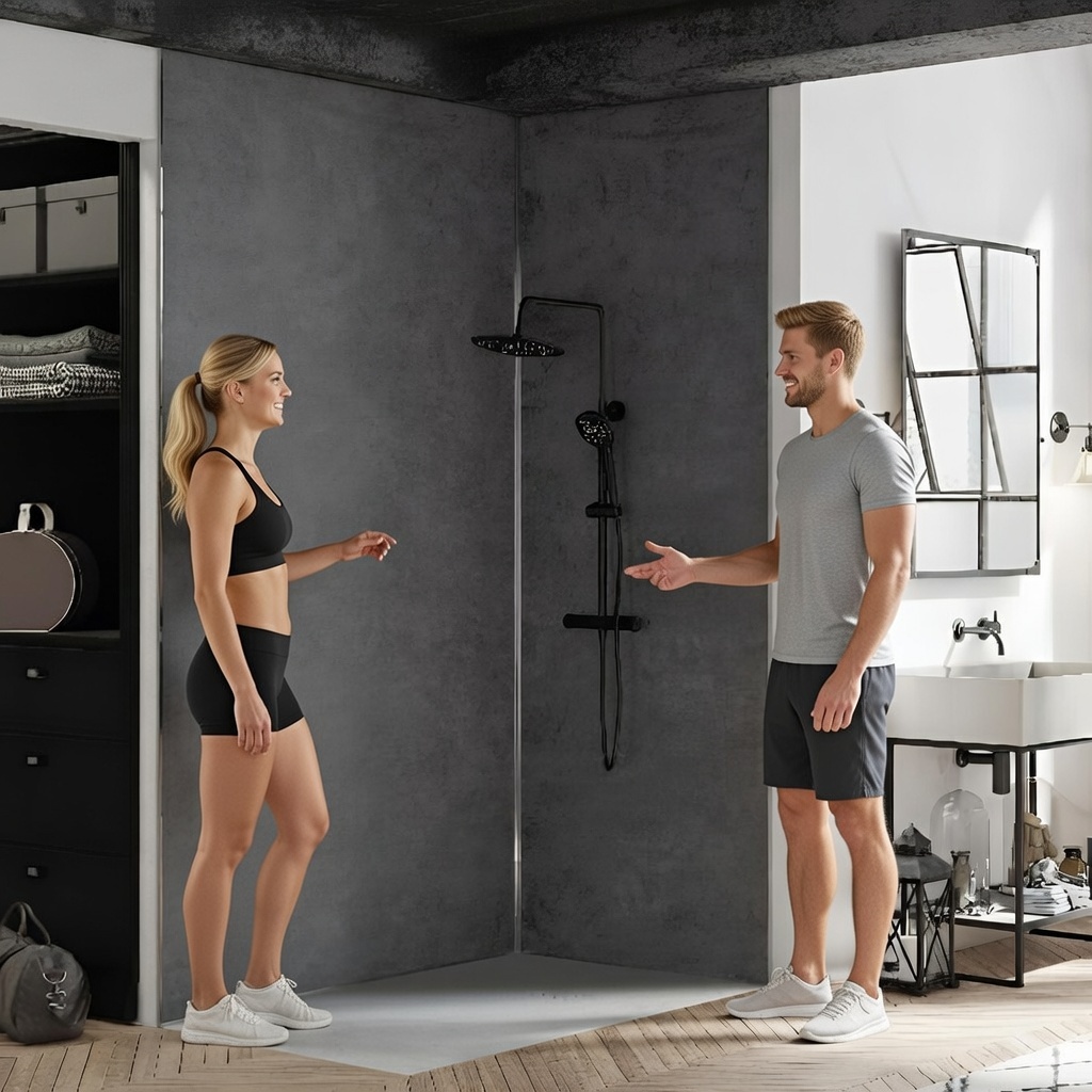 Panneau Mural Salle de Bain Kinedo KINEWALL ép. 3mm L 125cm H 202cm couleur Béton Fonce