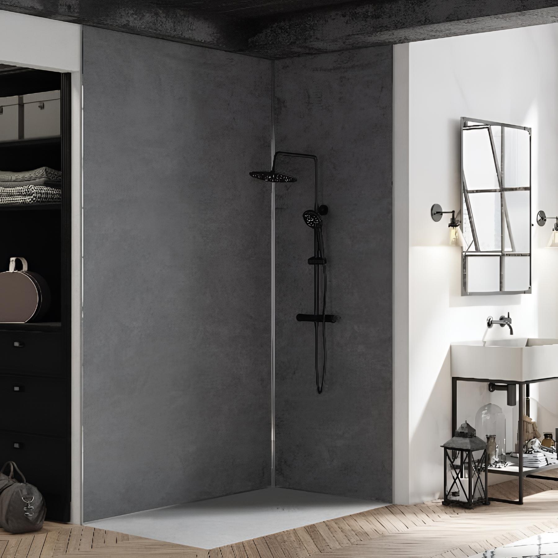 Panneau mural salle de bain hydrofuge multicouche PVC/ALU/PVC KINEDO Kinéwall Design épaisseur 3 mm 100x250 béton foncé