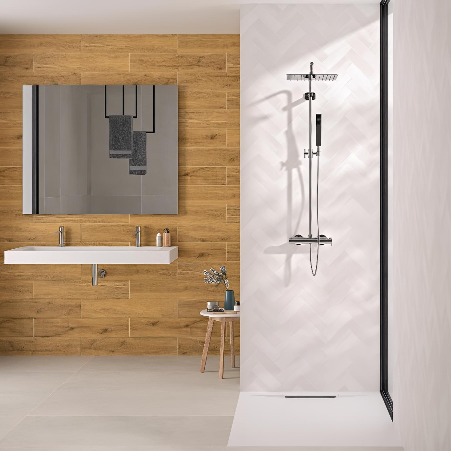 Panneau mural salle de bain hydrofuge multicouche PVC/ALU/PVC KINEDO Kinéwall Design épaisseur 3 mm 100x202 chêne huilé