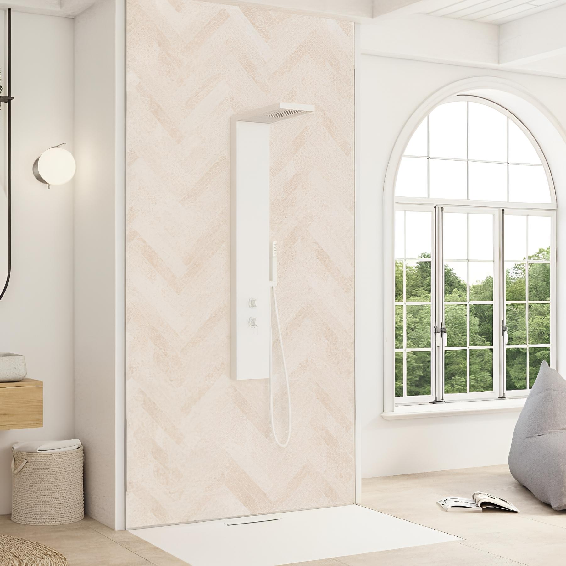 Panneau mural salle de bain hydrofuge multicouche PVC/ALU/PVC KINEDO Kinéwall Design épaisseur 3 mm 100x202 chevrons