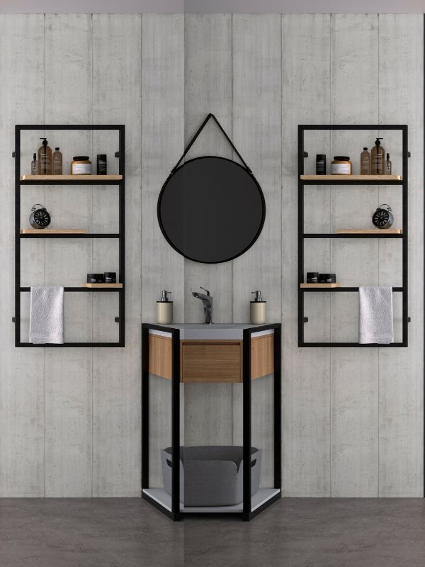 Panneau mural salle de bain hydrofuge multicouche PVC/ALU/PVC KINEDO Kinéwall Design épaisseur 3 mm 125x250 ciment - bandes