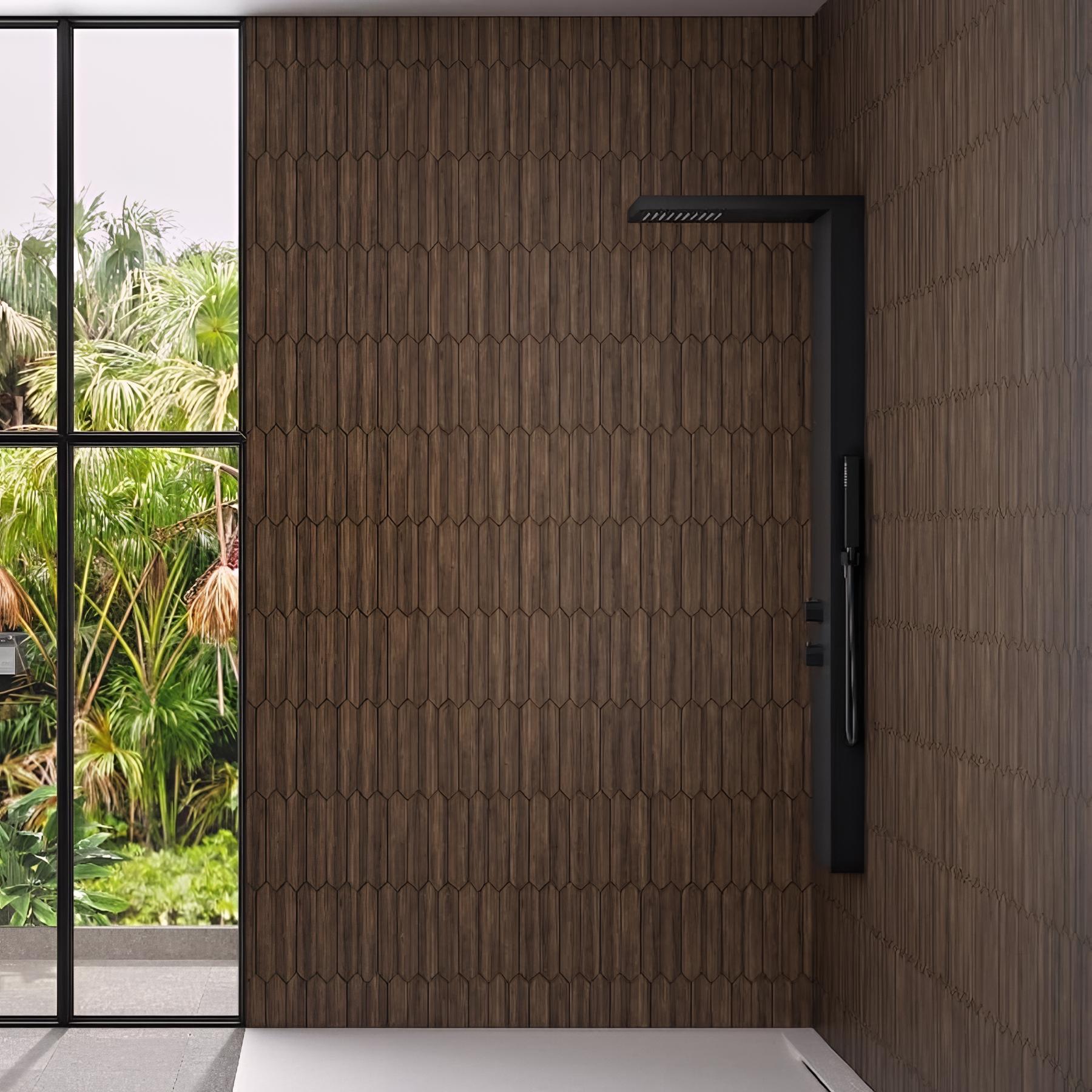 Panneau mural salle de bain hydrofuge multicouche PVC/ALU/PVC KINEDO Kinéwall Design épaisseur 3 mm 100x202 crayons noyer