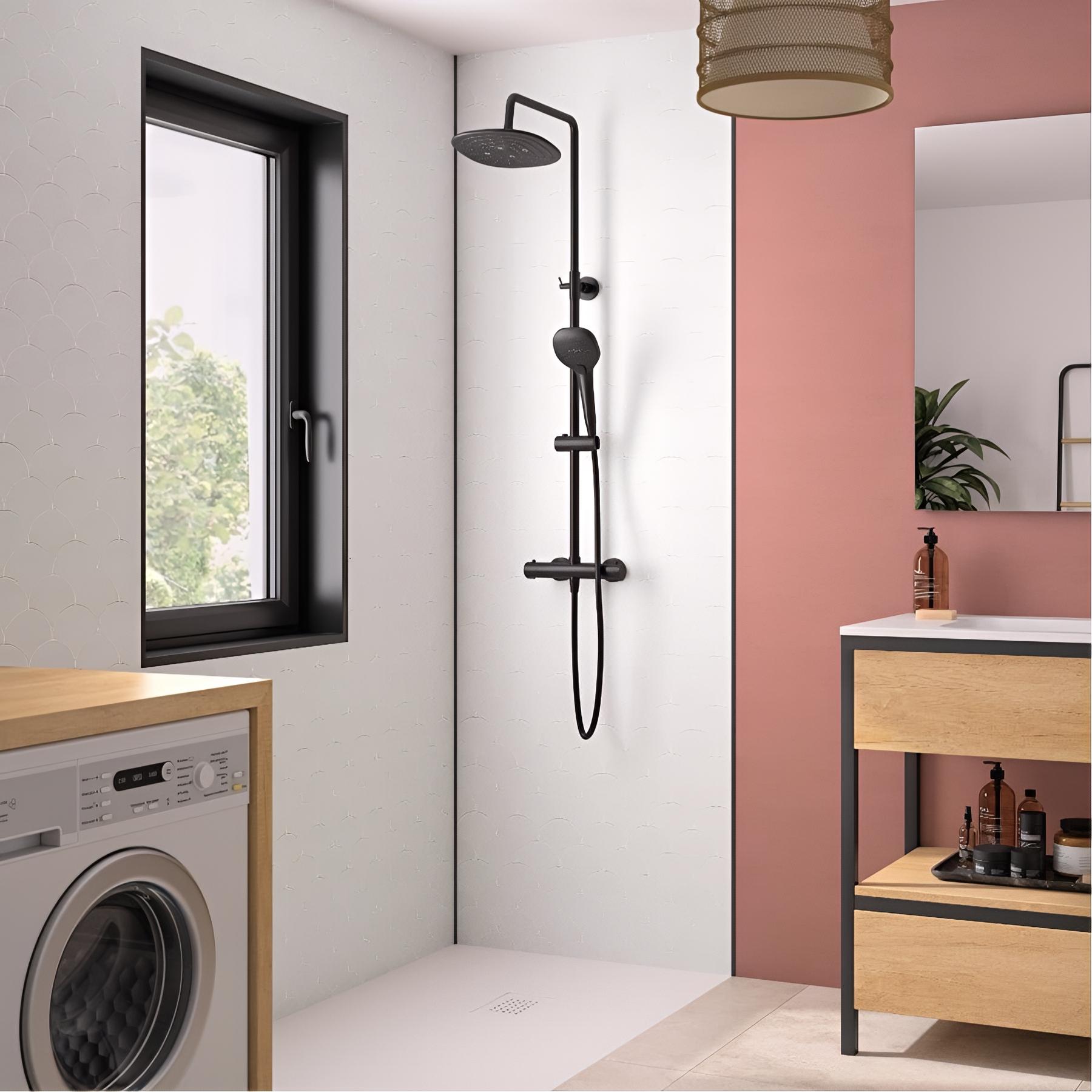 Panneau mural salle de bain hydrofuge multicouche PVC/ALU/PVC KINEDO Kinéwall Design épaisseur 3 mm 100x202 écaille beige