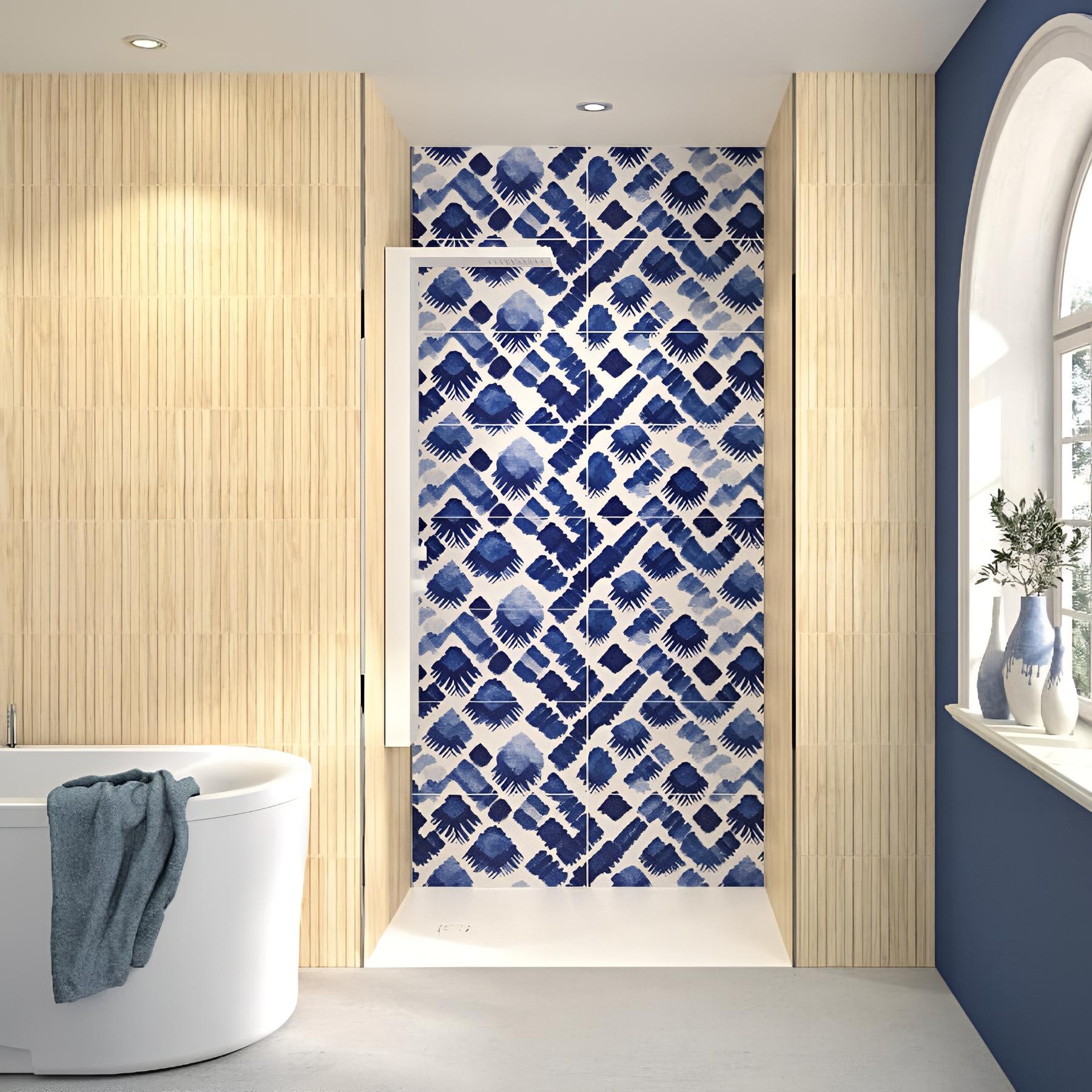 Panneau mural salle de bain hydrofuge multicouche PVC/ALU/PVC KINEDO Kinéwall Design épaisseur 3 mm 100x202 faïence boho indigo