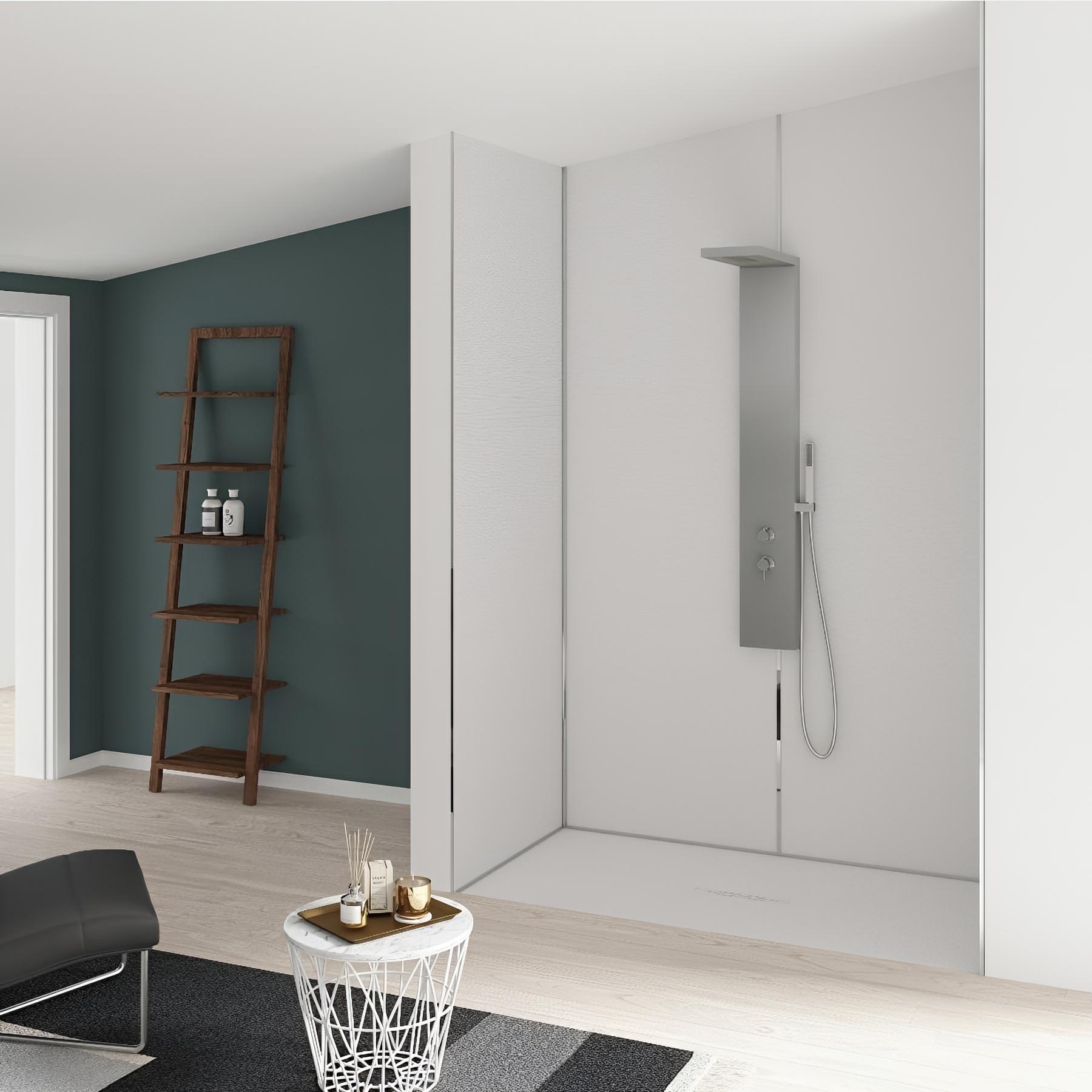 Panneau mural salle de bain hydrofuge multicouche PVC/ALU/PVC KINEDO Kinéwall Design épaisseur 3 mm 100x250 inox brossé blanc