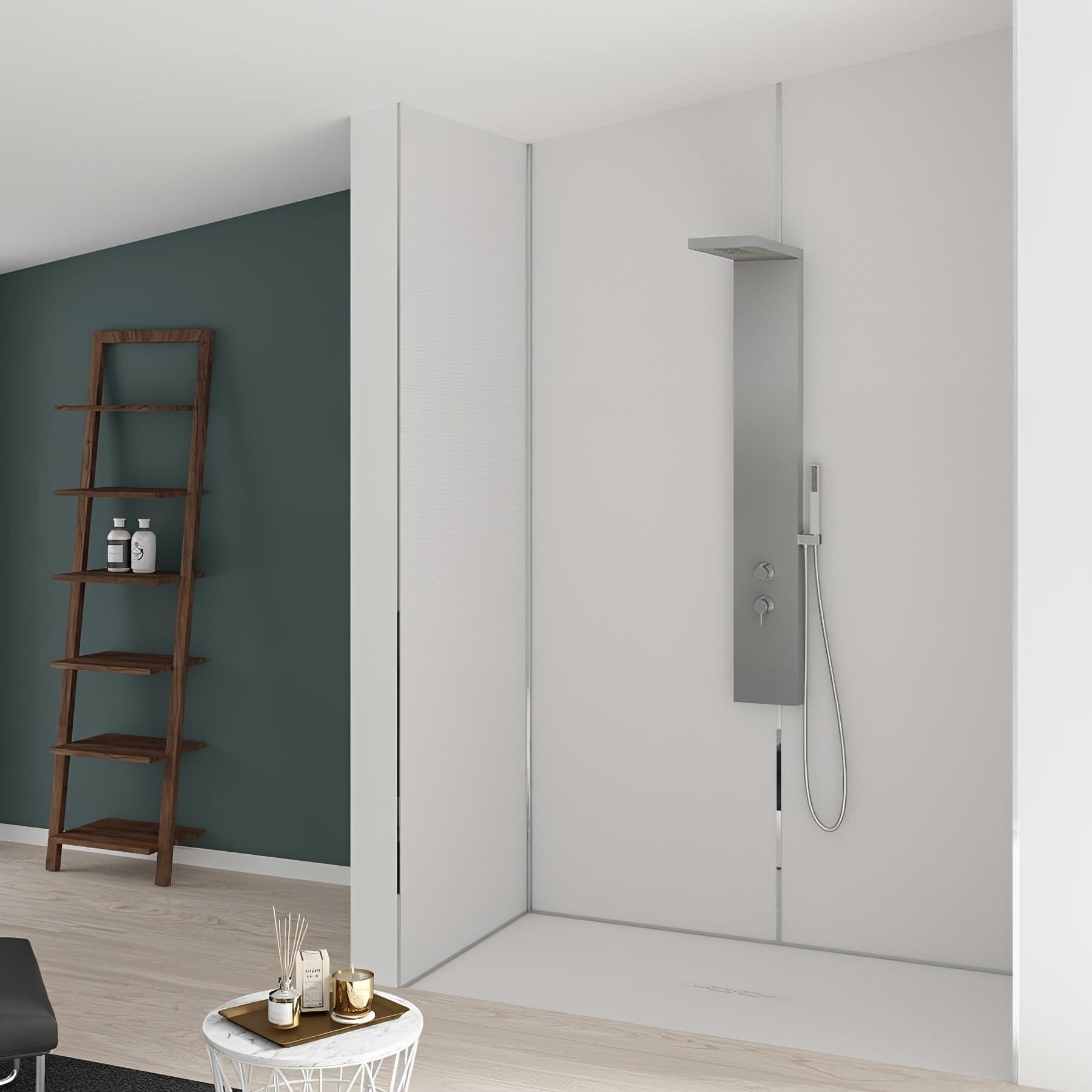 Panneau Mural Salle de Bain Kinedo KINEWALL ép. 3mm L 125cm H 202cm couleur Inox Brossé Blanc