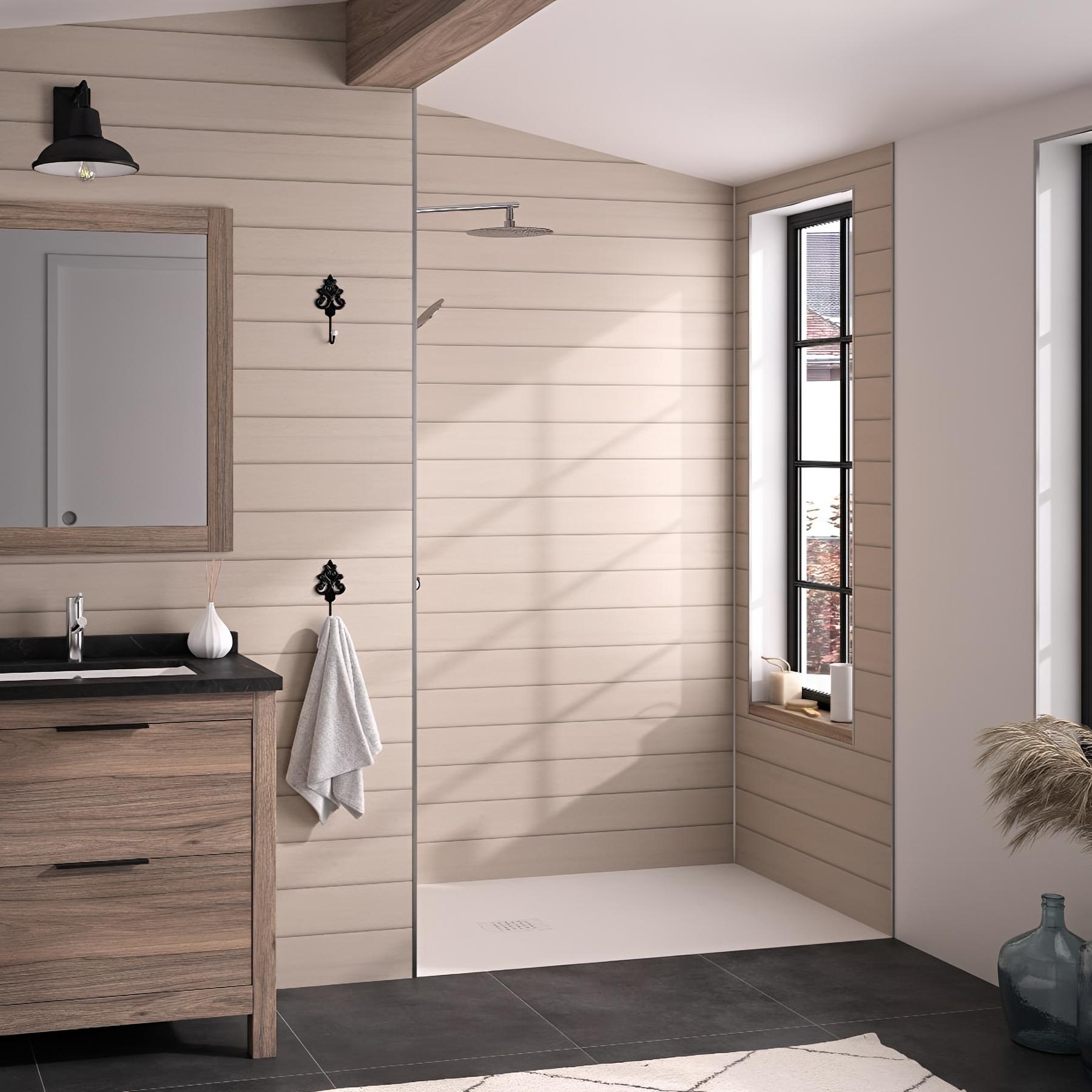 Panneau mural salle de bain Kinedo Kinéwall Design 3 mm 150x202 lambris horizontal beige